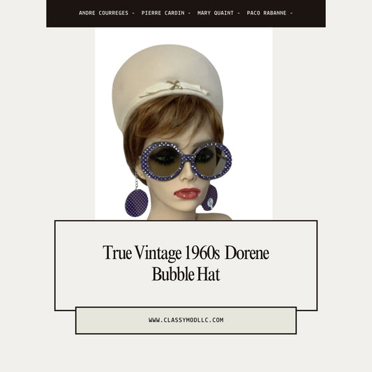 Mannequin head in vintage 1960s bubble hat and Mod sunglasses