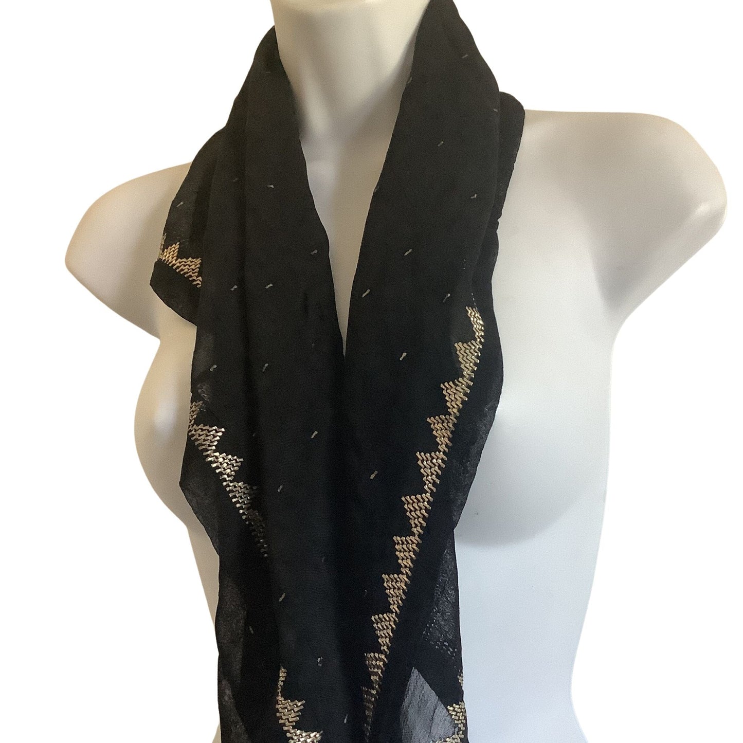 1920s Art Deco Silk Scarf Black / Silk / Vintage 1920s