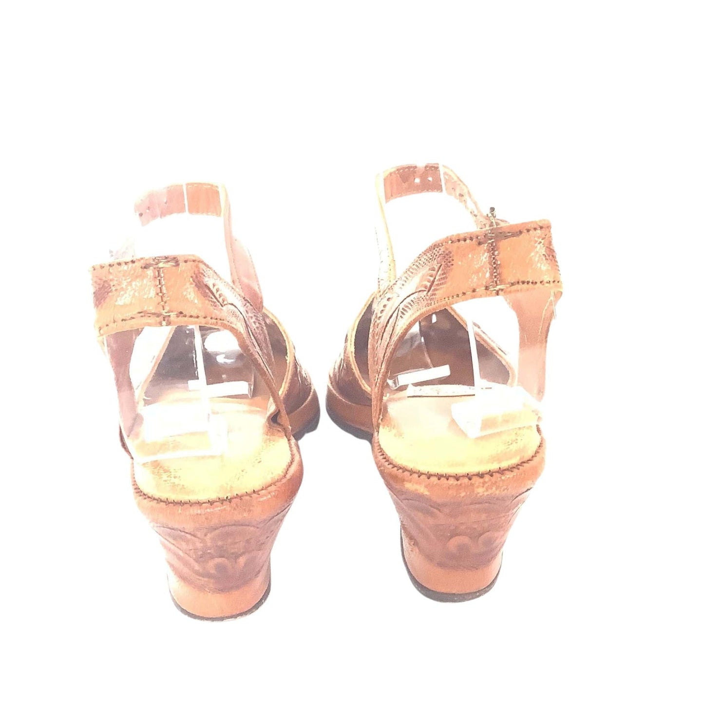 1930s Tooled Leather Sandals 6.5 / Tan / Vintage 1930s