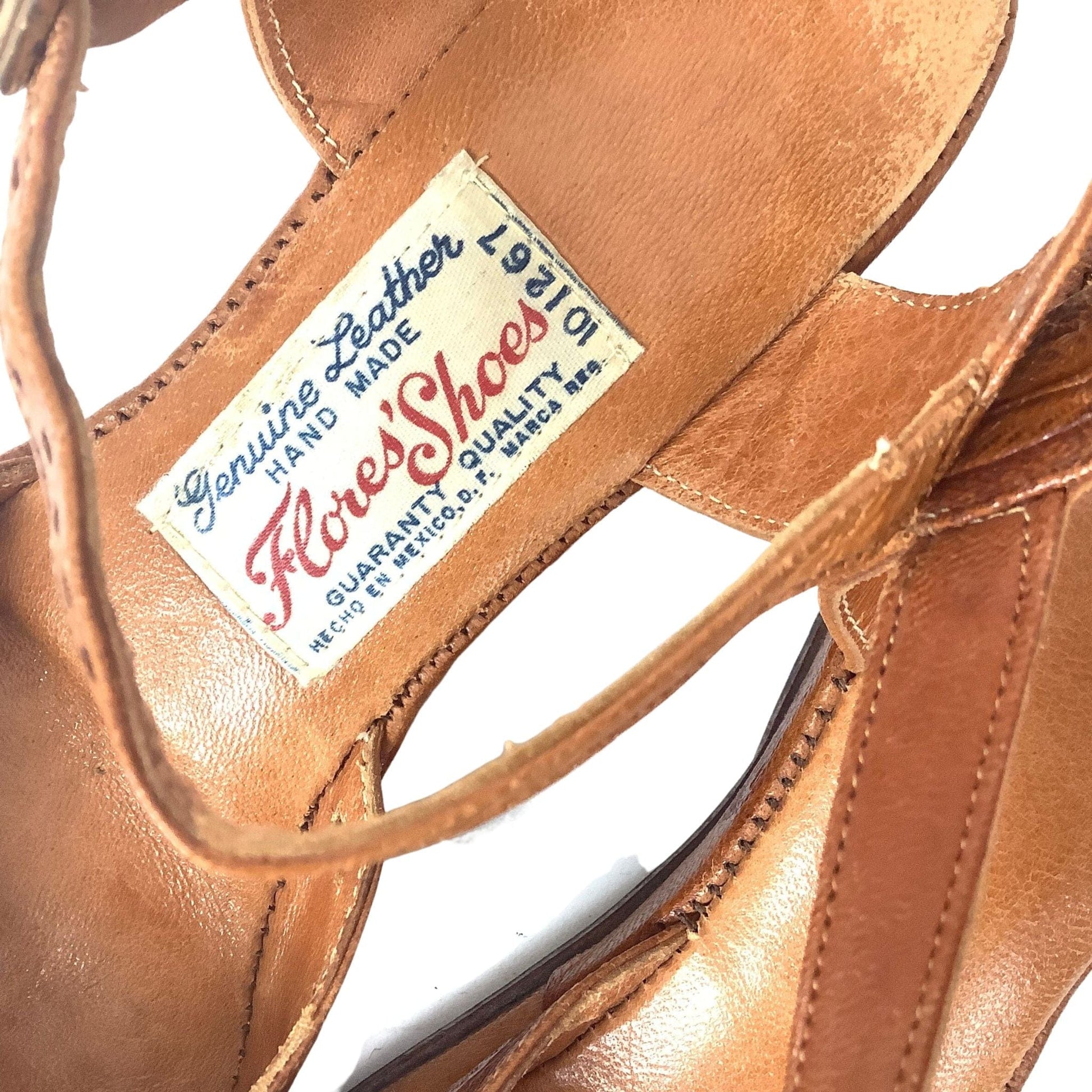 1930s Tooled Leather Sandals 6.5 / Tan / Vintage 1930s