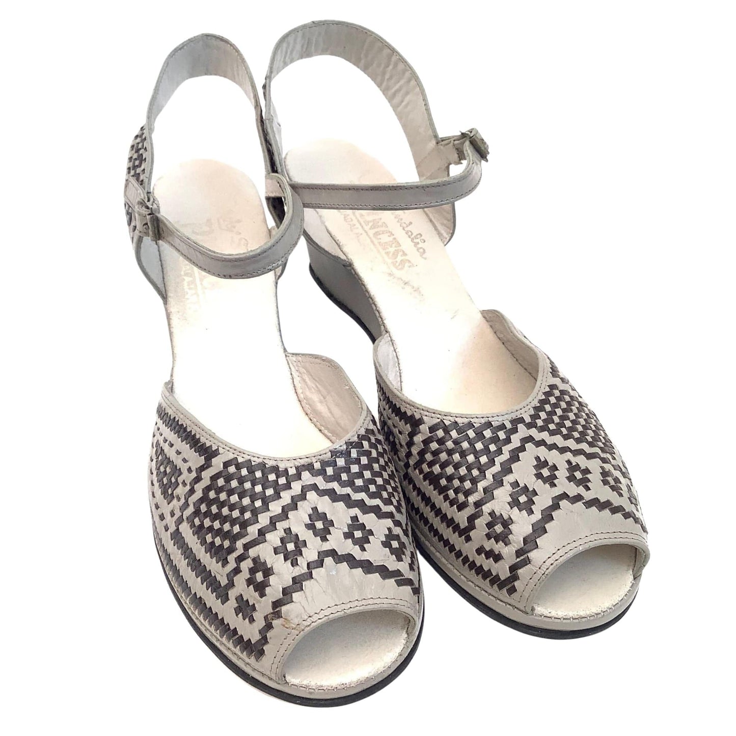 1930s Woven Leather Sandals 9 / Gray / Vintage 1930s