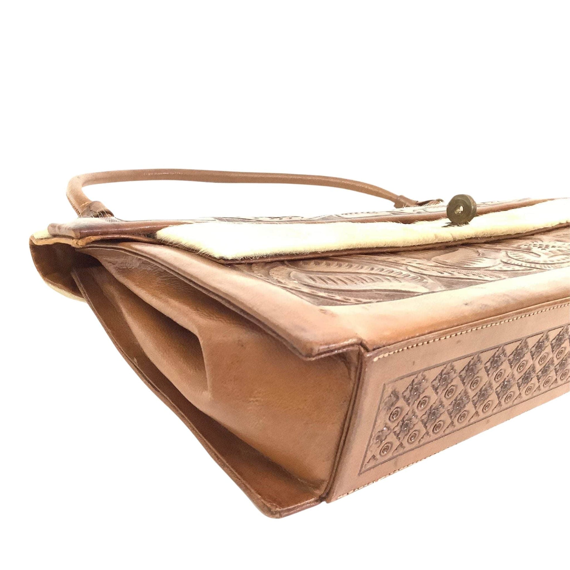 1940s Tooled Handbag Tan / Leather / Vintage 1940s