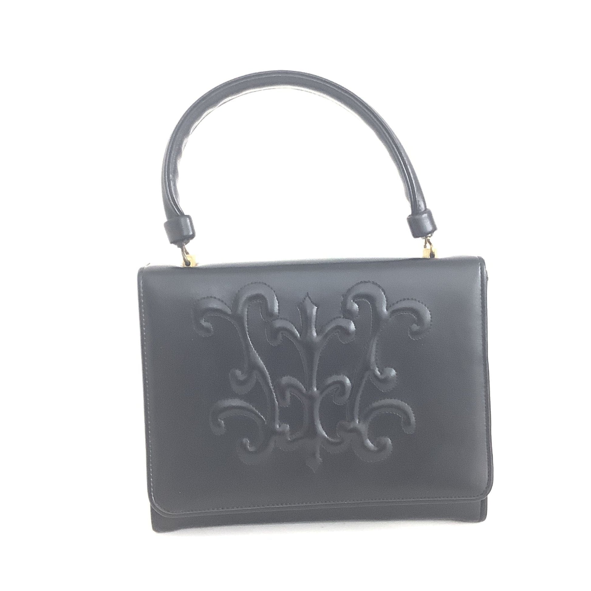 1950s Embossed Satchel Black / Synthetic / Vintage 1950s