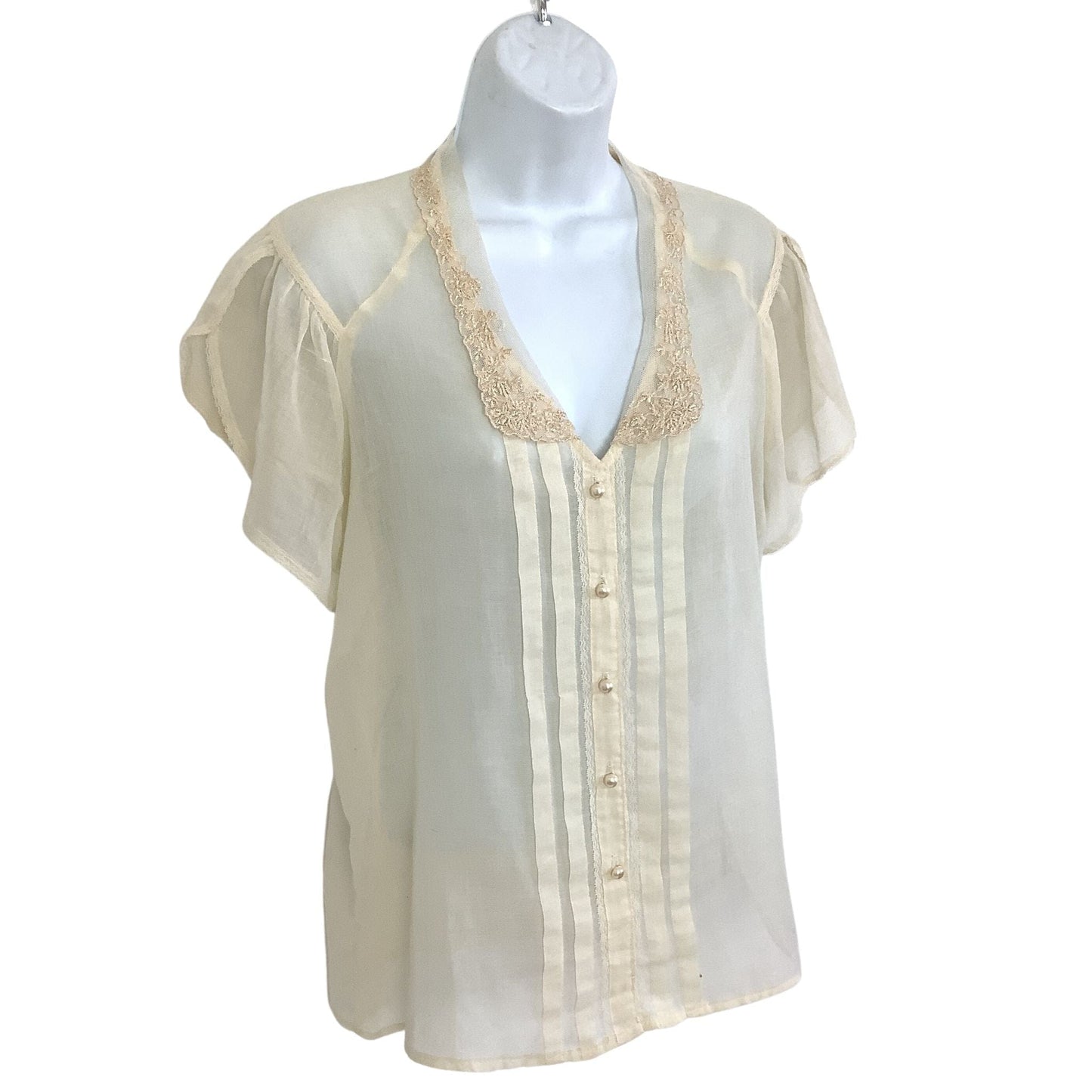 1950s See Through Blouse Medium / Beige / Vintage 1950s