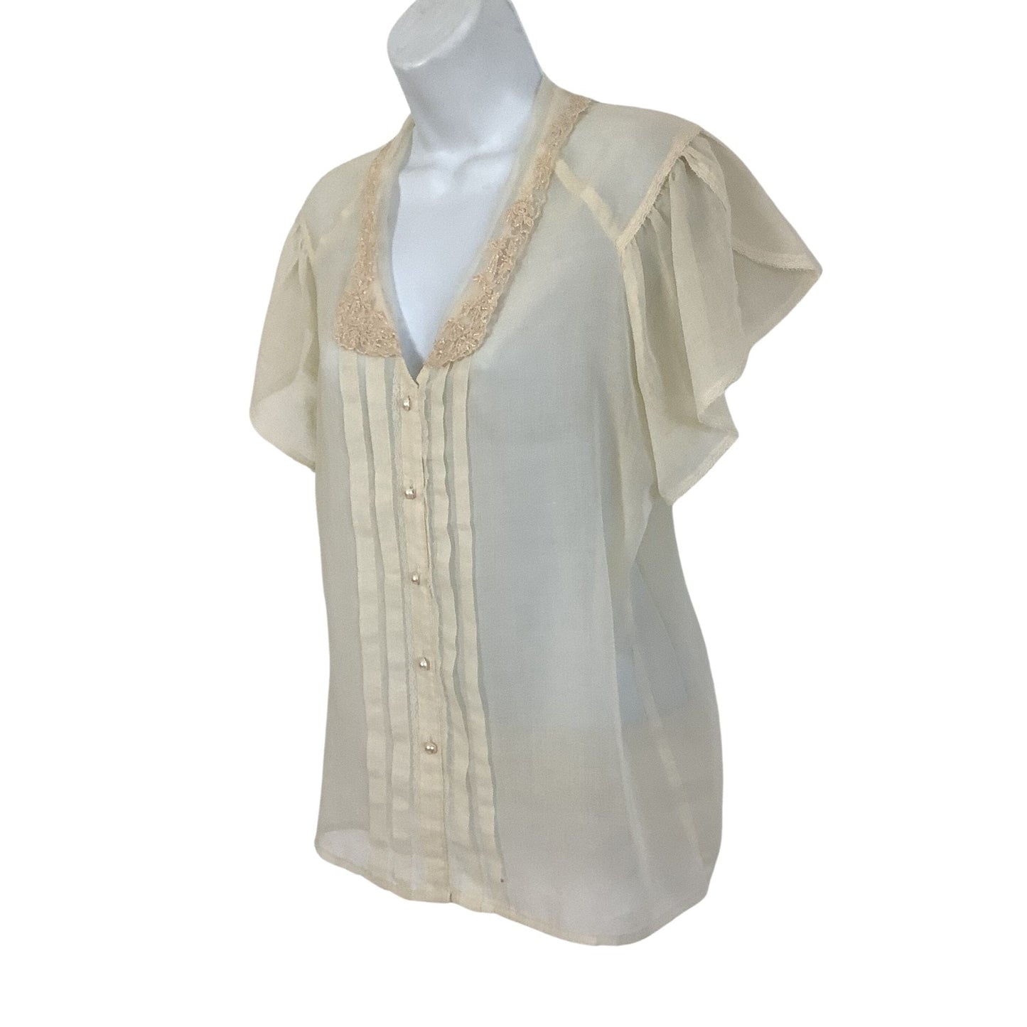 1950s See Through Blouse Medium / Beige / Vintage 1950s