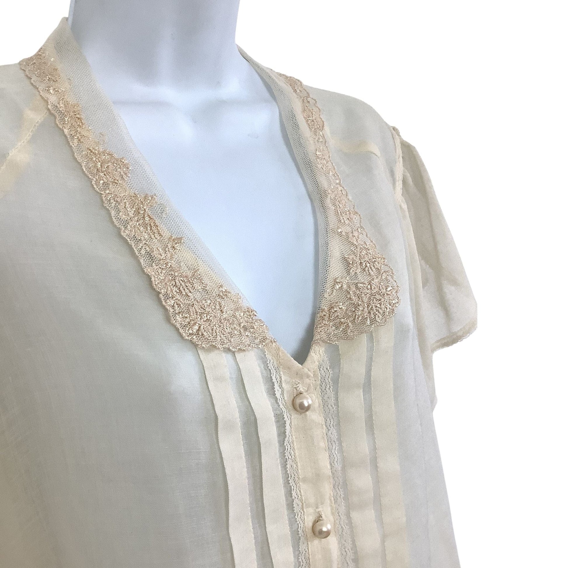 1950s See Through Blouse Medium / Beige / Vintage 1950s