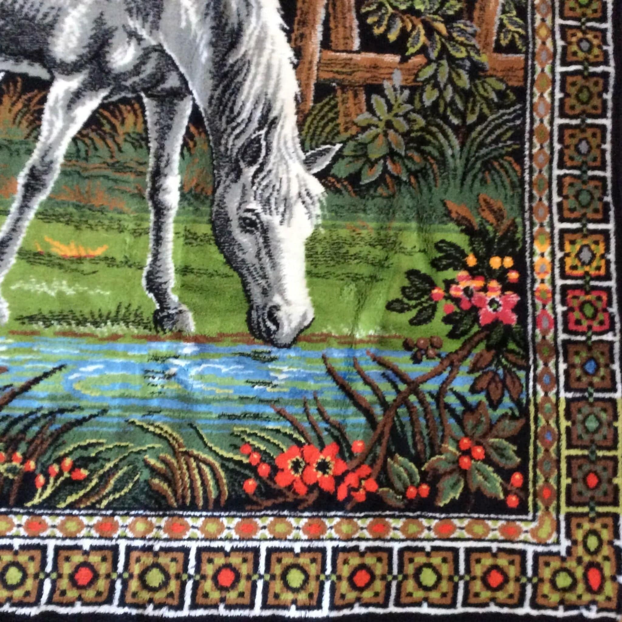 Vtg MCM Running Horses Tapestry Wall selling Hanging Decor Rug 72