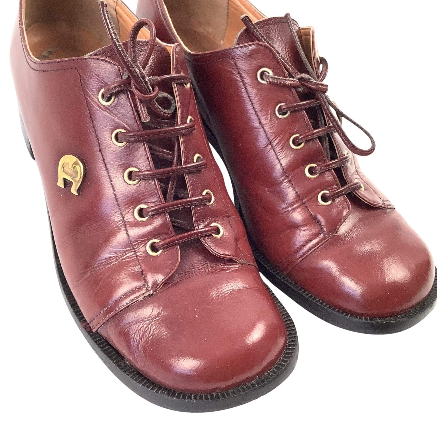 1960s Aigner Logo Oxfords 7.5 / Burgundy / Vintage 1960s