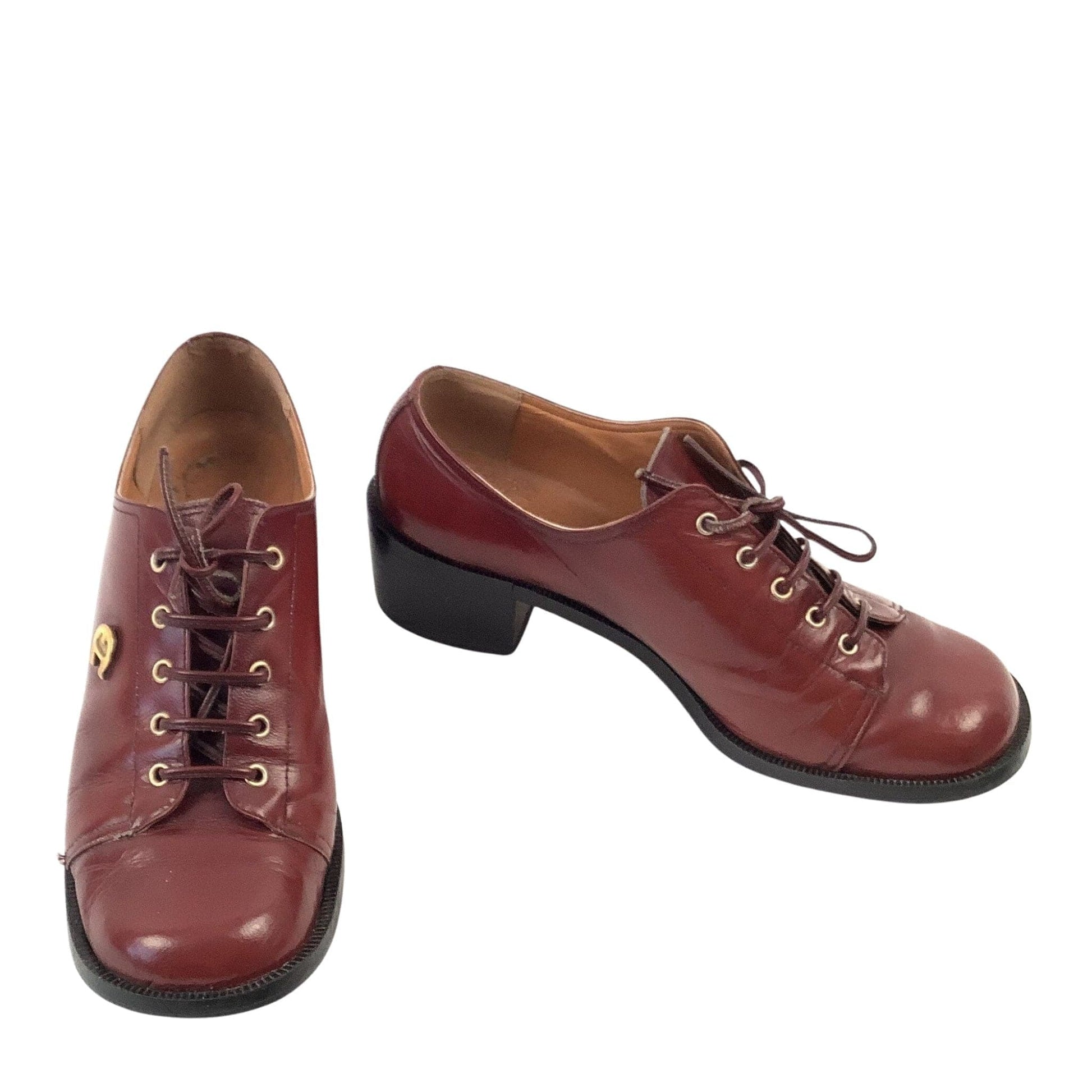 1960s Aigner Logo Oxfords 7.5 / Burgundy / Vintage 1960s