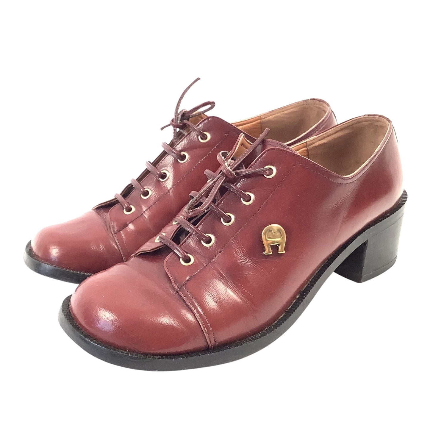 1960s Aigner Logo Oxfords 7.5 / Burgundy / Vintage 1960s