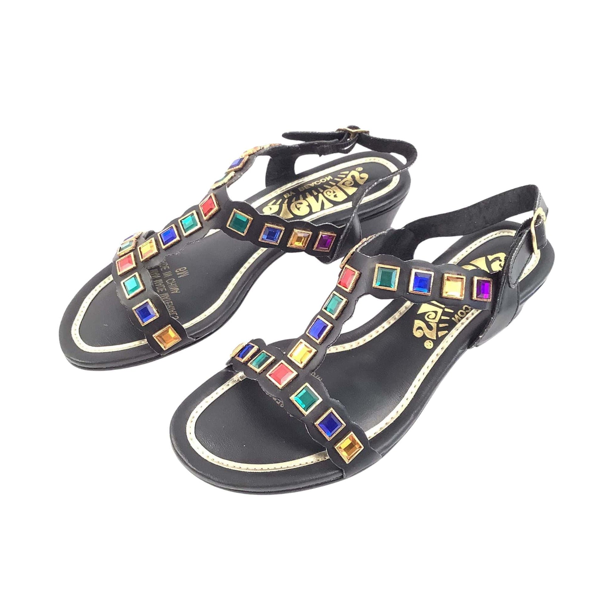 1960s Bejeweled Sandals 6.5 / Black / Vintage 1960s