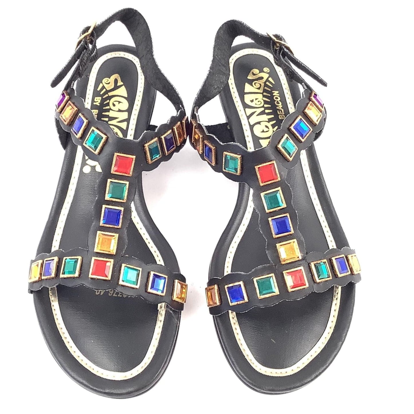 1960s Bejeweled Sandals 6.5 / Black / Vintage 1960s