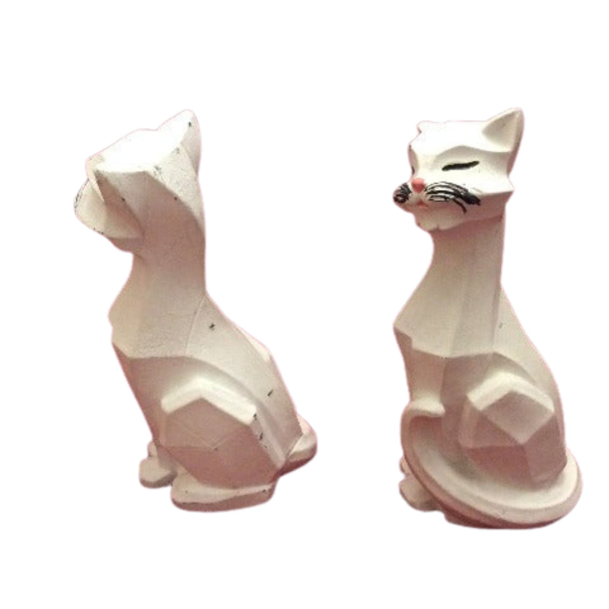 1960s Cubist Cat Figurines White / Resin / Vintage 1960s