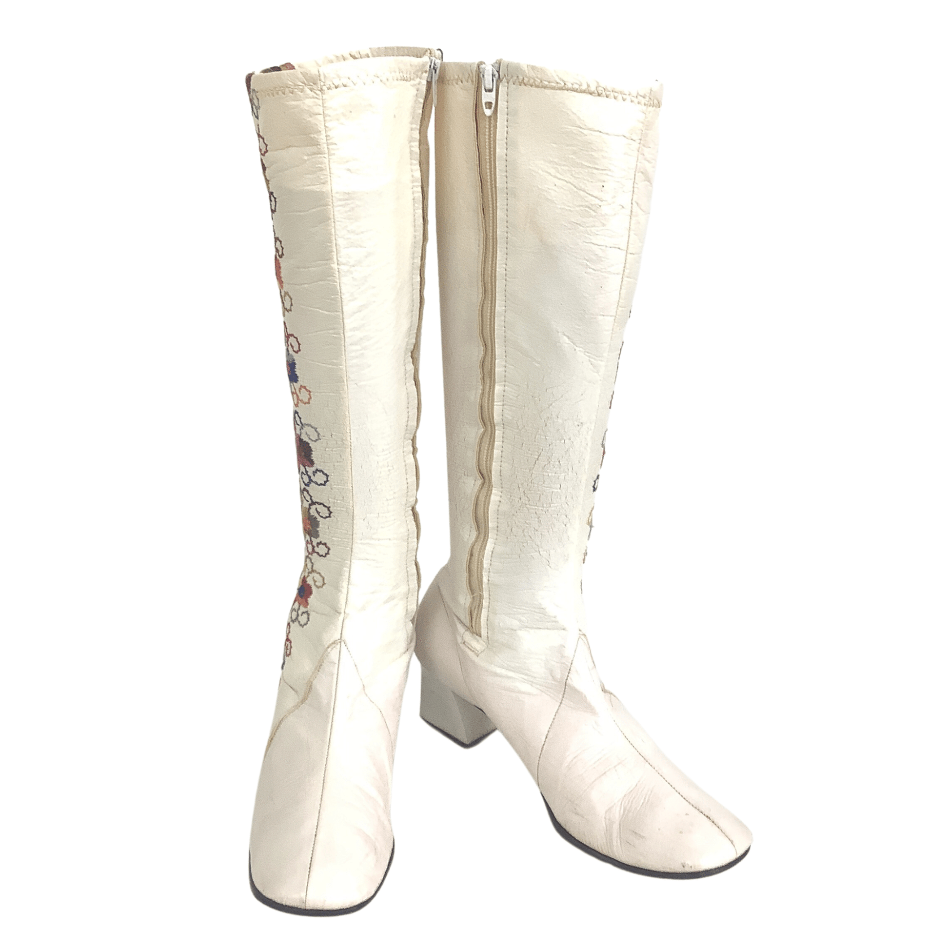 1960s Embroidered Boots 7.5 / Multi / Vintage 1960s