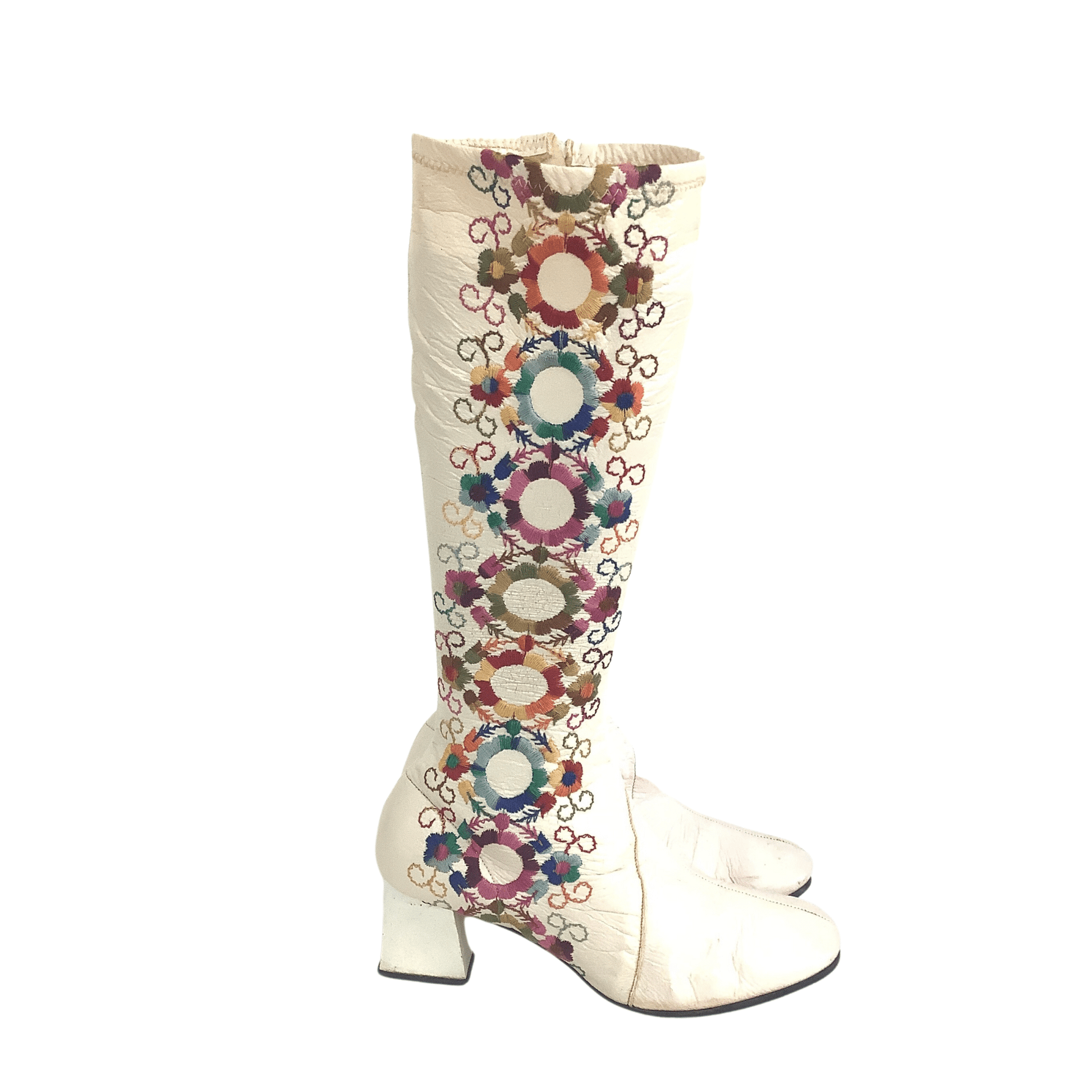 1960s Embroidered Boots 7.5 / Multi / Vintage 1960s