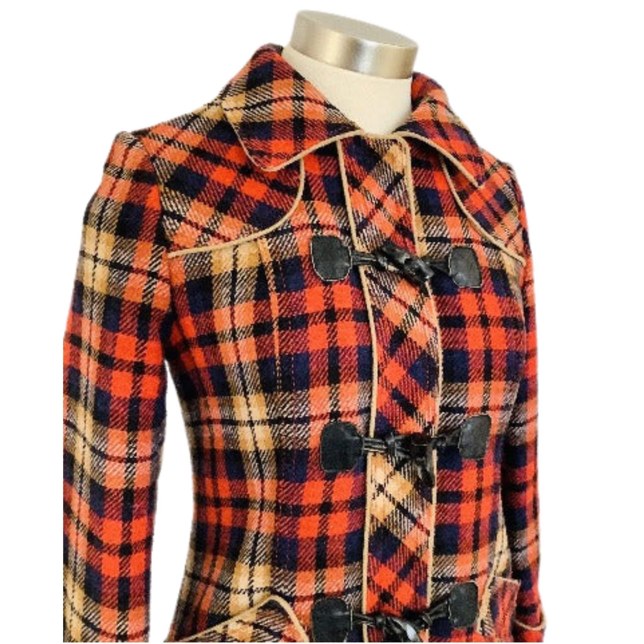 Vintage 60s Wool Plaid Jacket Gold and Orange Small outlet Mod looks Vintage Statement