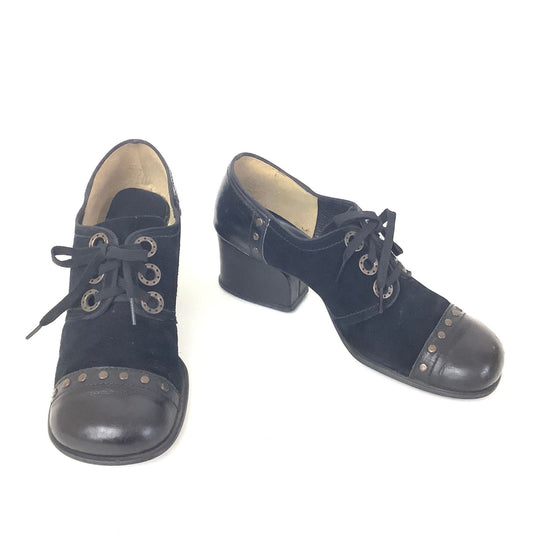 1960s Sbicca Black Oxfords 9 / Black / Vintage 1960s