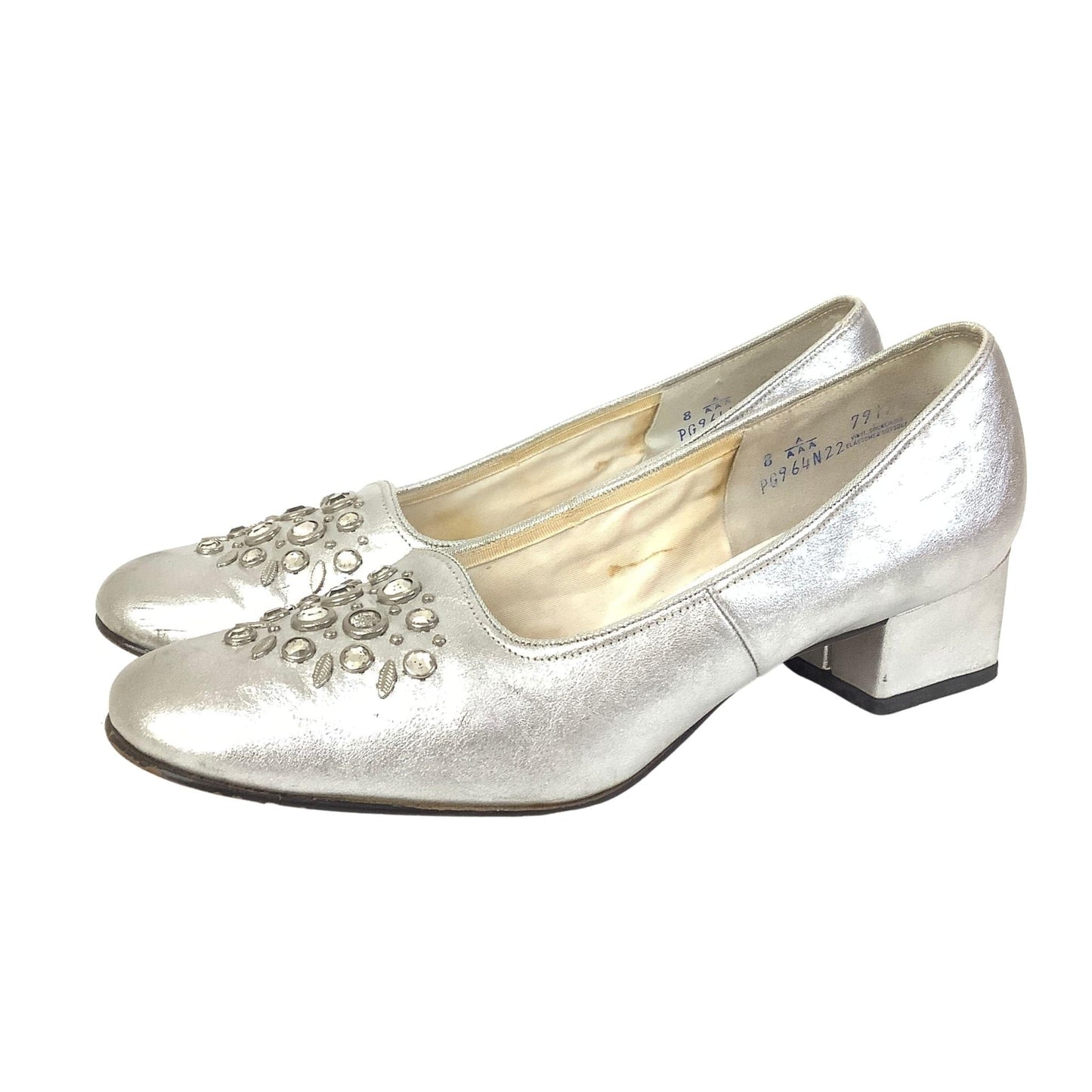 1960s Silver Pump Shoes 7.5 / Silver / Vintage 1960s
