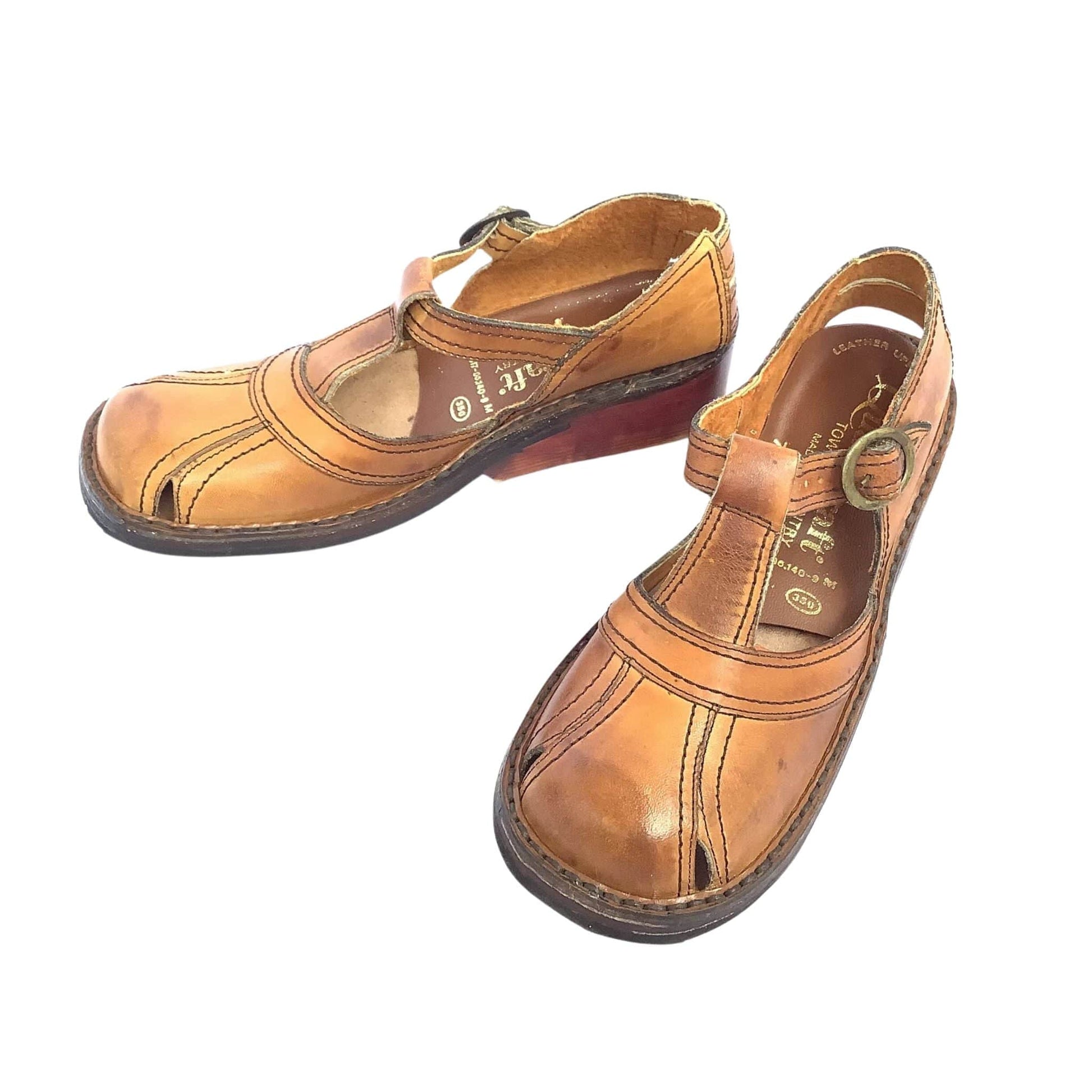 1970s Chunky Mary Jane Shoes 6.5 / Tan / Vintage 1970s