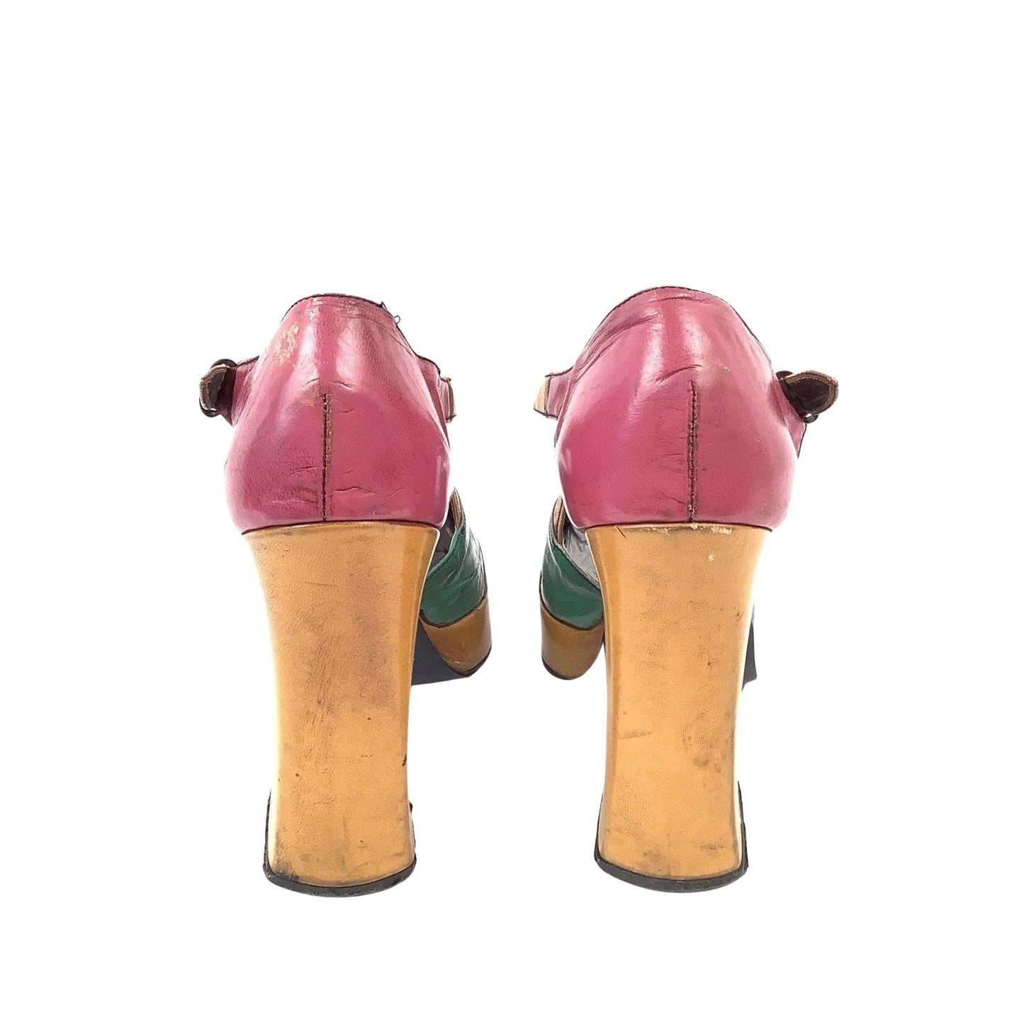 1970s Disco Platform Heels 7 / Multi / Vintage 1970s