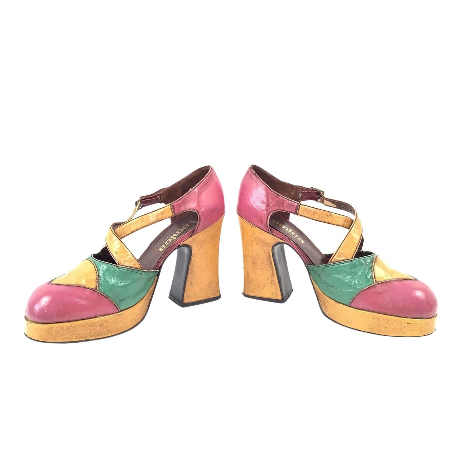 1970s Disco Platform Heels 7 / Multi / Vintage 1970s