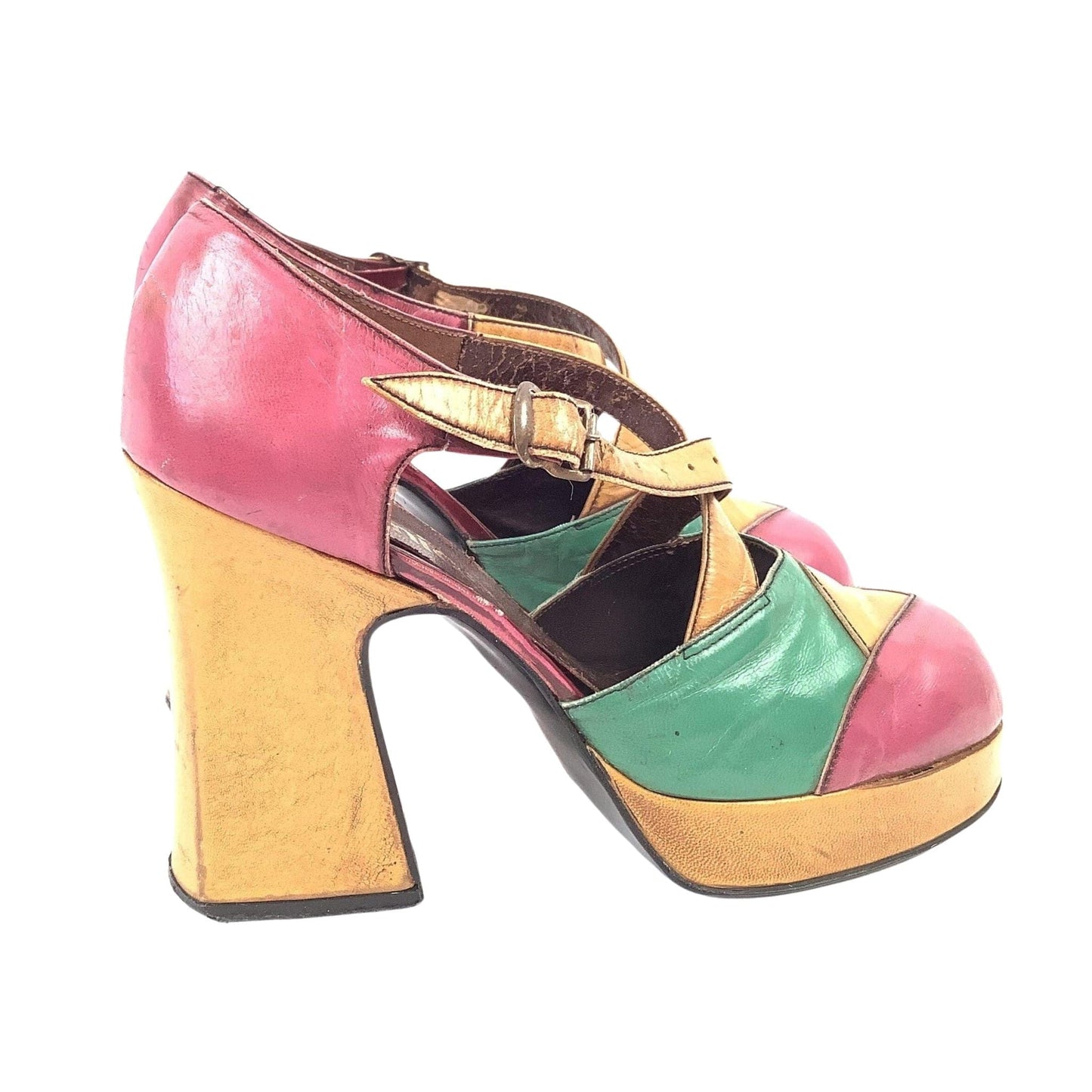 1970s Disco Platform Heels 7 / Multi / Vintage 1970s