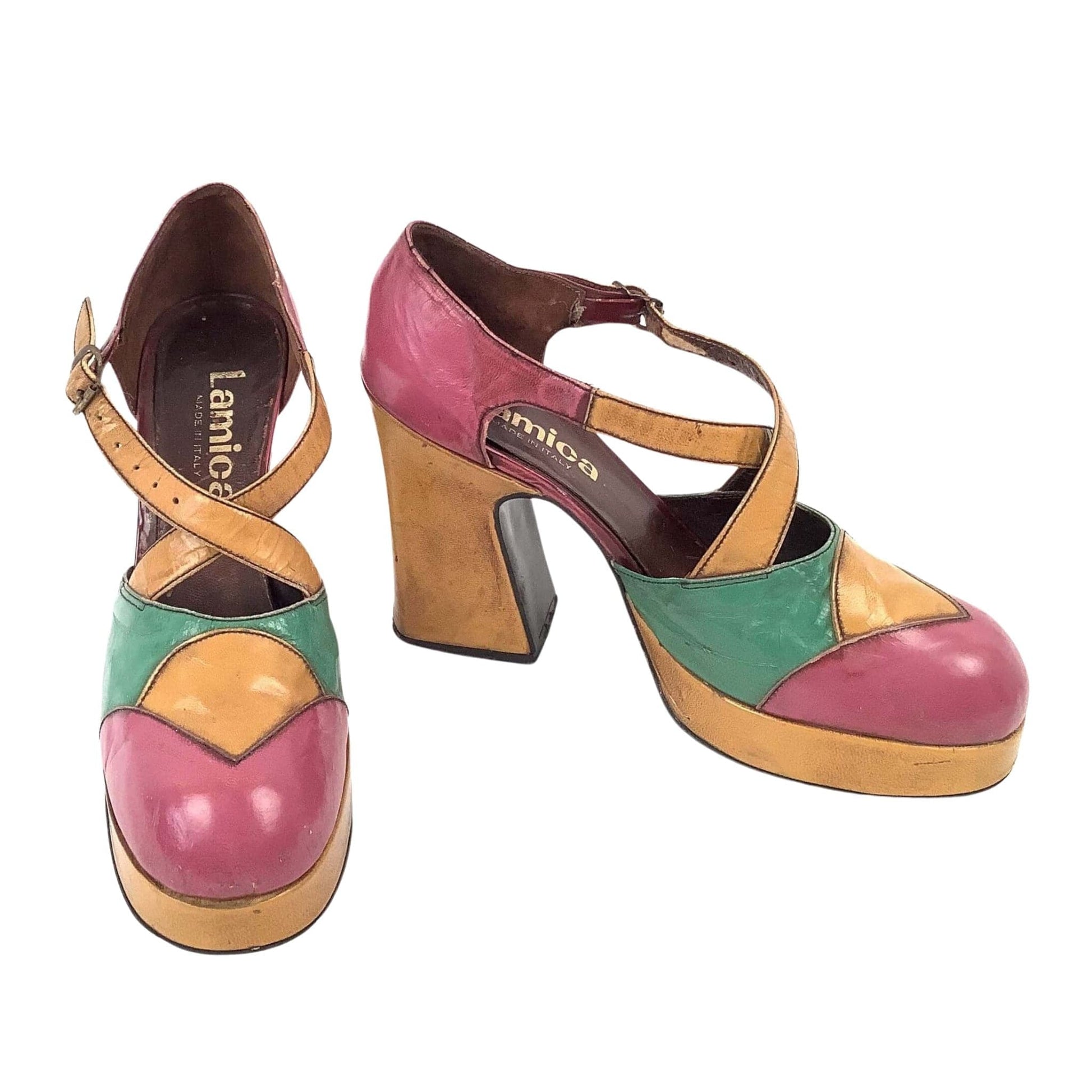 1970s Disco Platform Heels 7 / Multi / Vintage 1970s