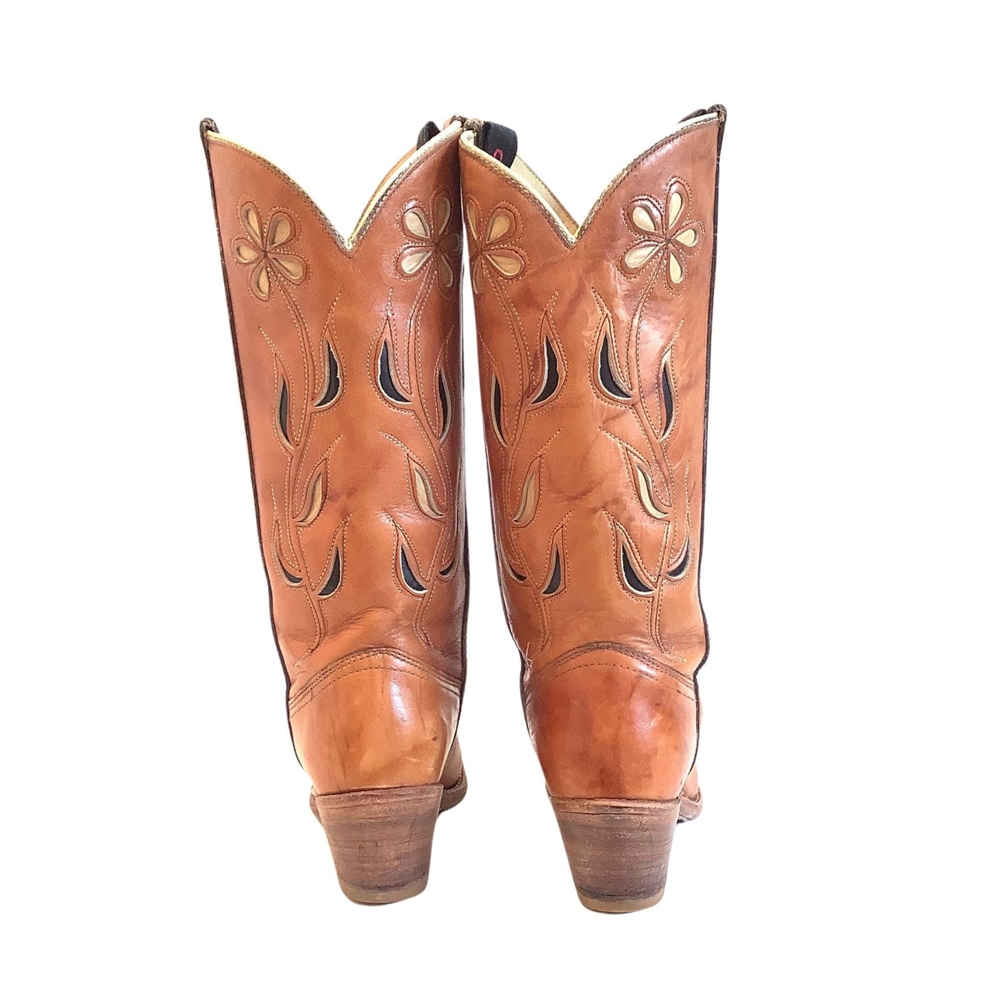 1970s Floral Cowboy Boots 7 / Tan / Vintage 1970s