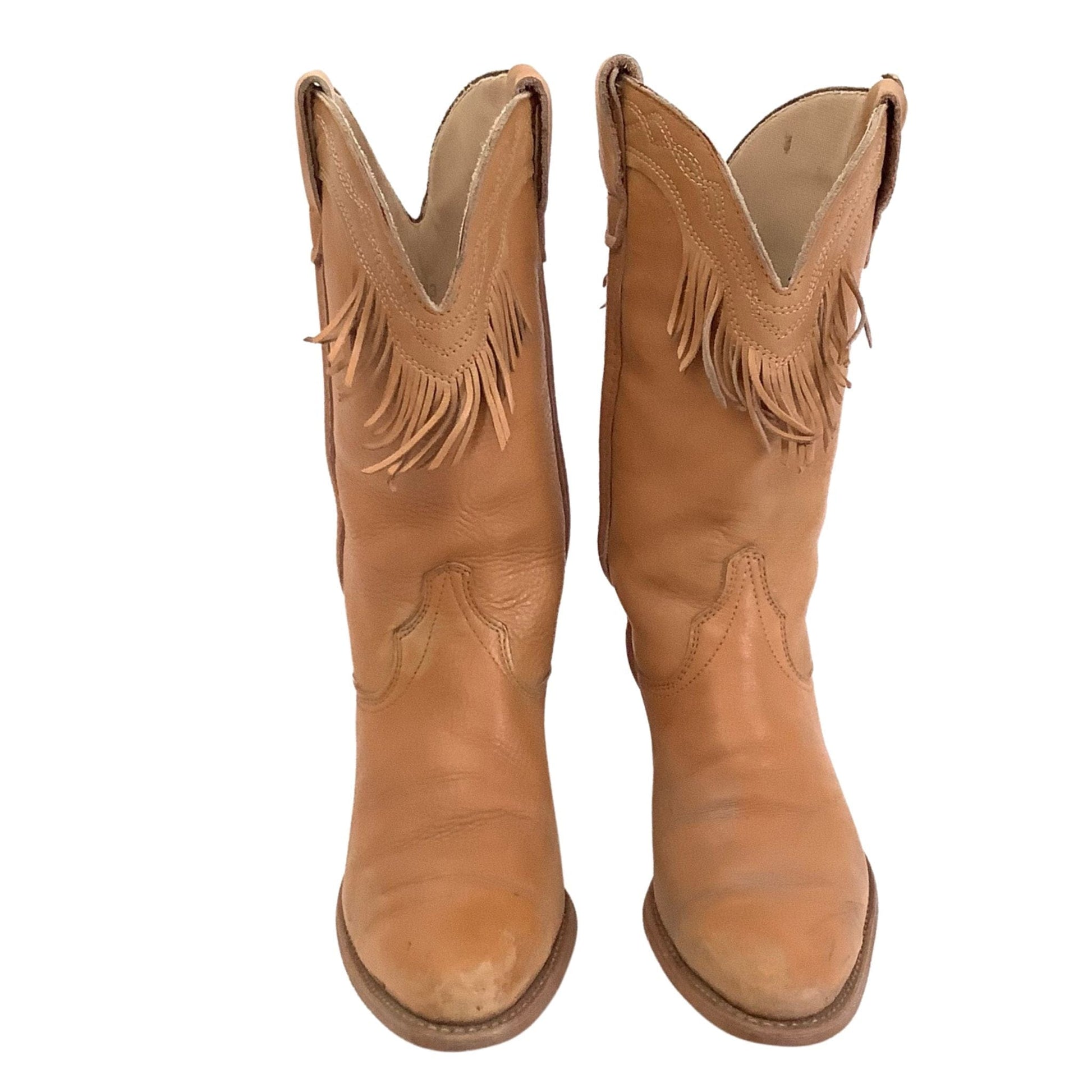 1970s Fringed Cowboy Boots 8 / Tan / Vintage 1970s