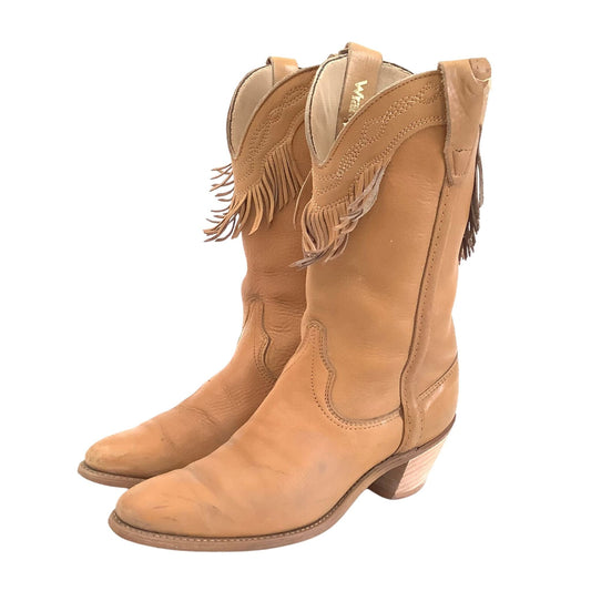 1970s Fringed Cowboy Boots 8 / Tan / Vintage 1970s