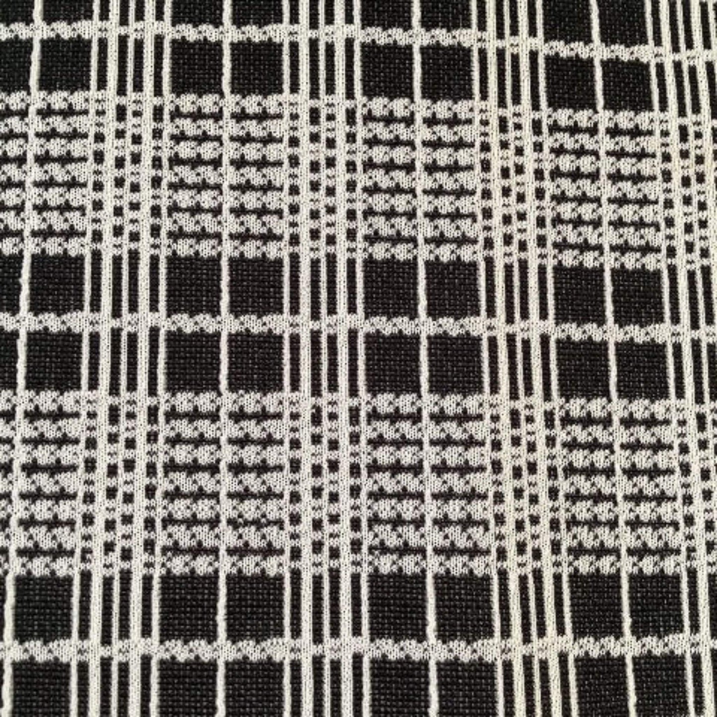 1970s Plaid Fabric Yardage B&W / Polyester / Vintage 1970s