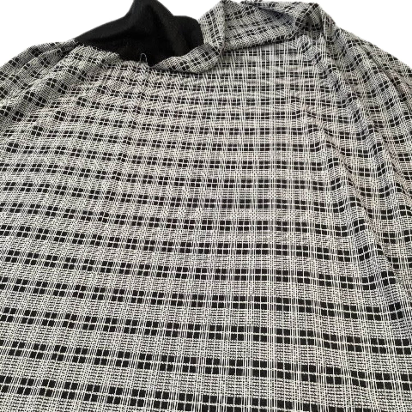 1970s Plaid Fabric Yardage B&W / Polyester / Vintage 1970s