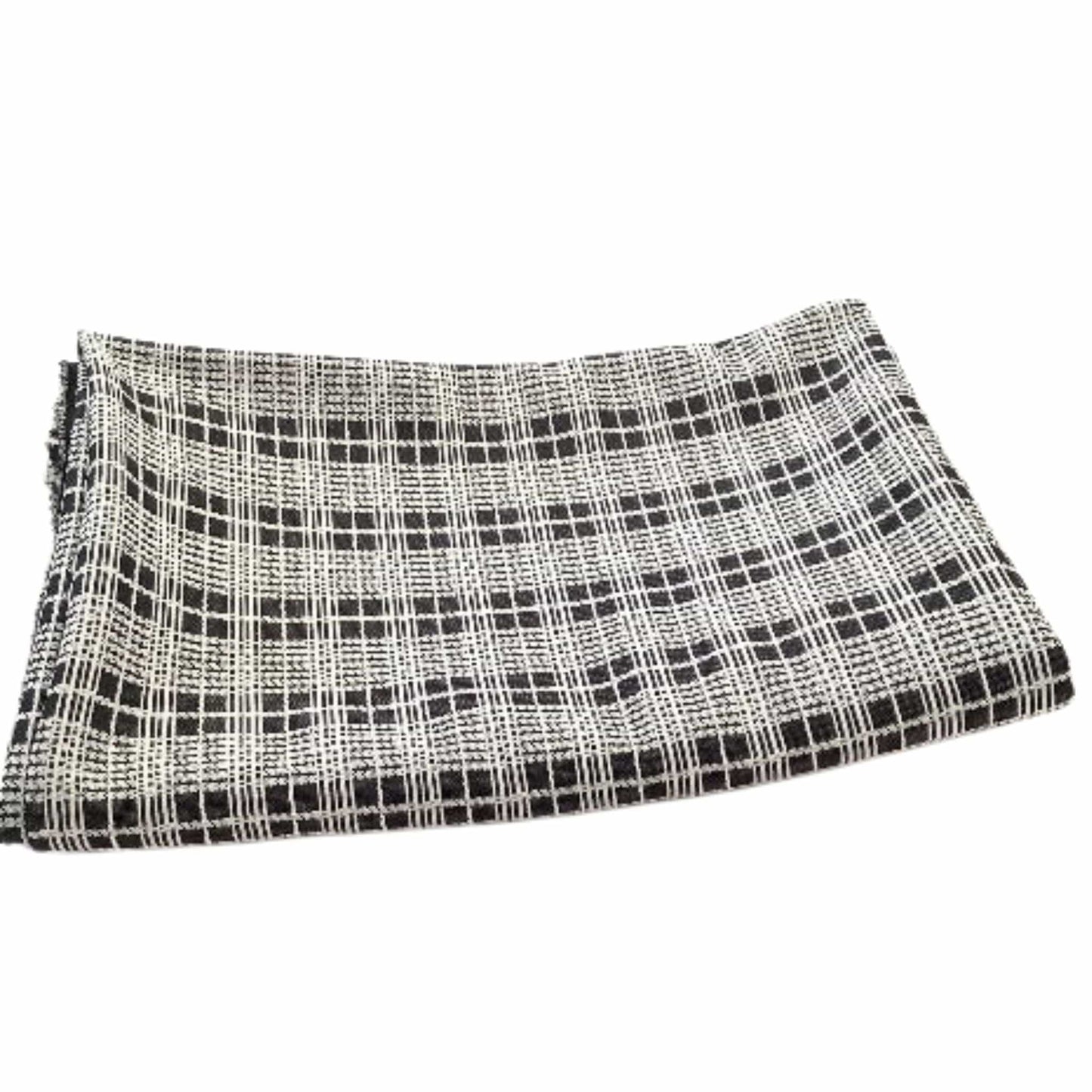 1970s Plaid Fabric Yardage B&W / Polyester / Vintage 1970s