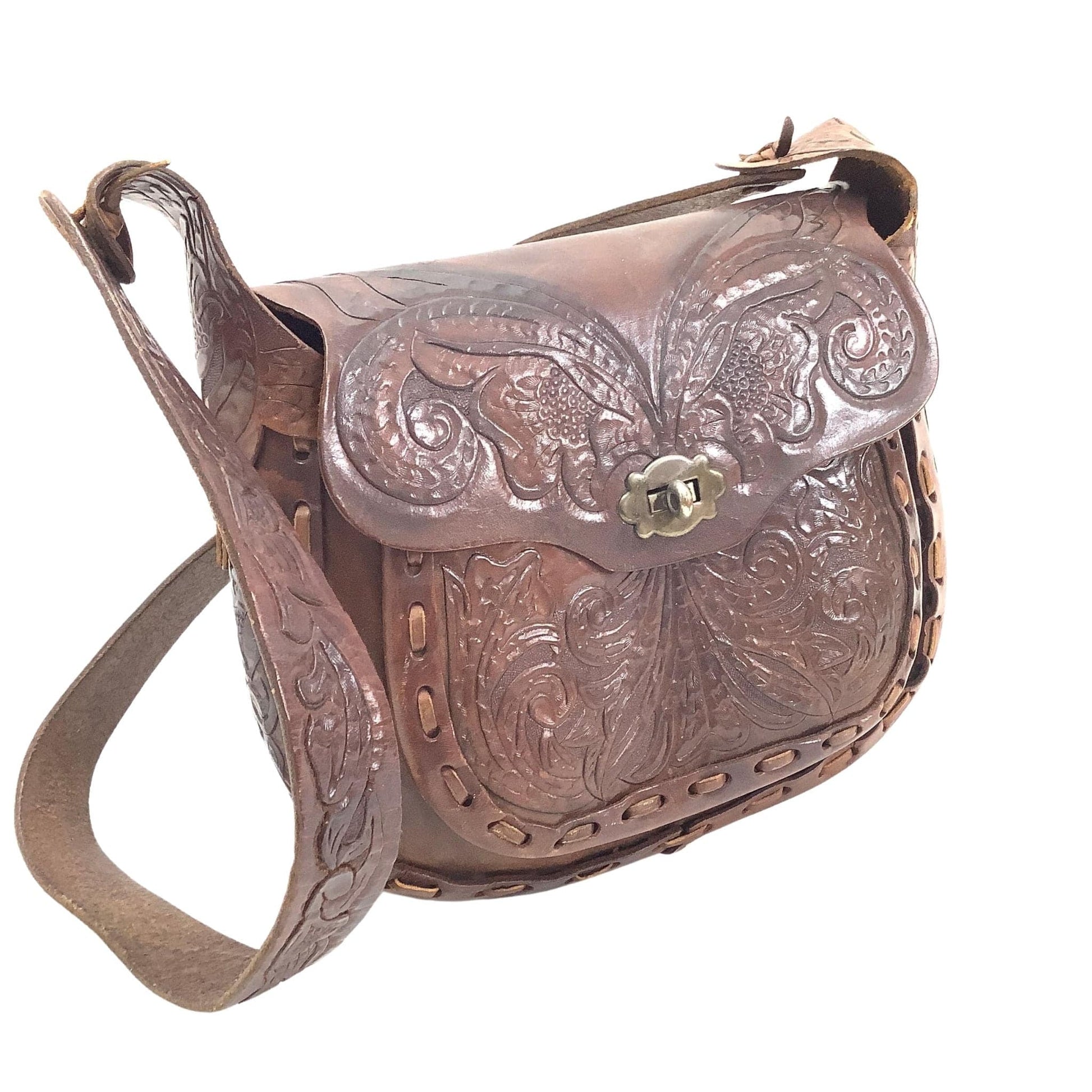 1970s Tooled Boho Bag Brown / Leather / Vintage 1970s