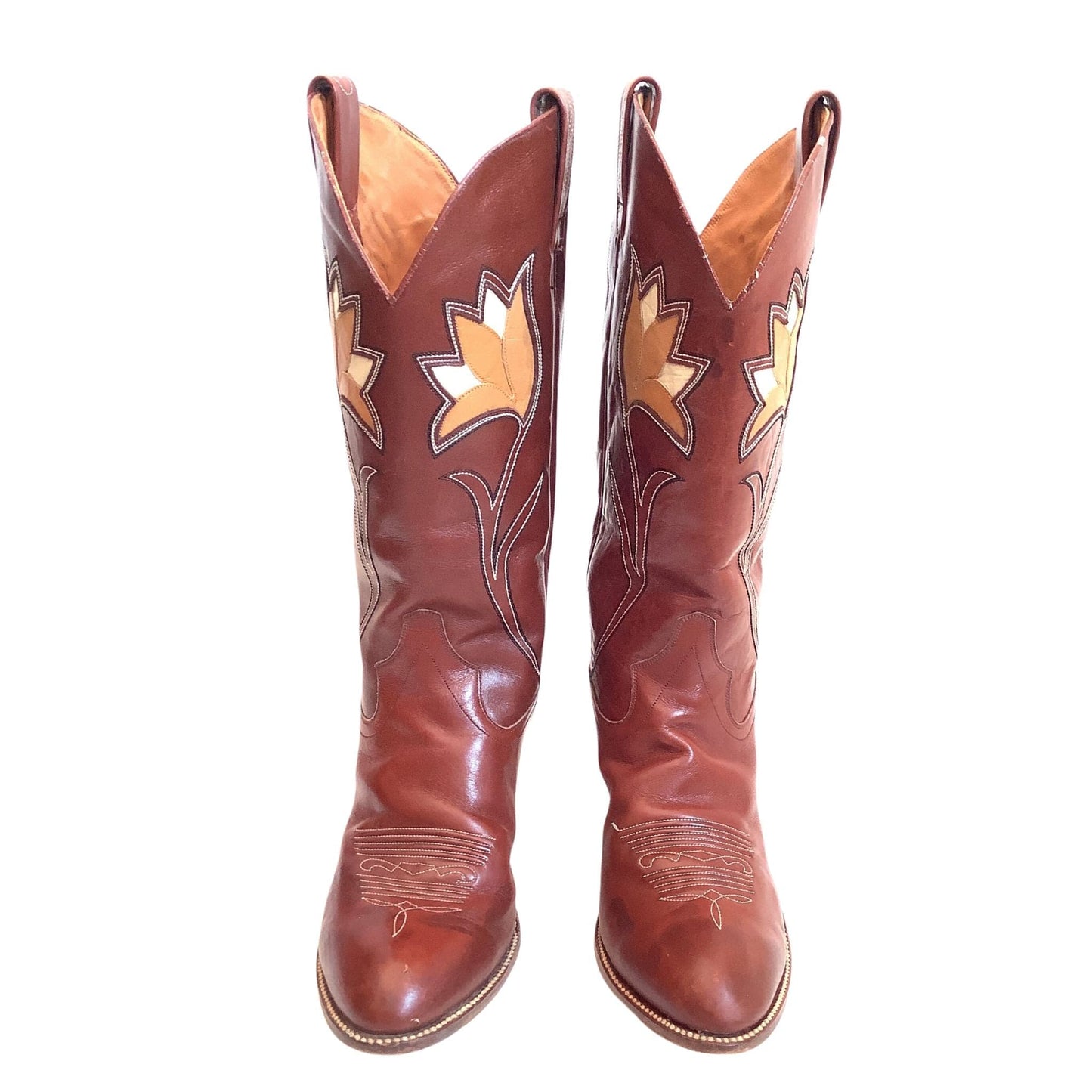 1970s Tulip Cowboy Boots 8.5 / Brown / Vintage 1970s