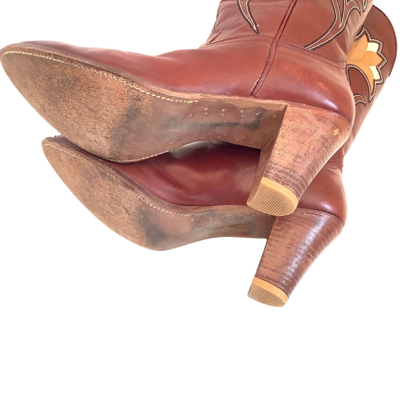 1970s Tulip Cowboy Boots 8.5 / Brown / Vintage 1970s