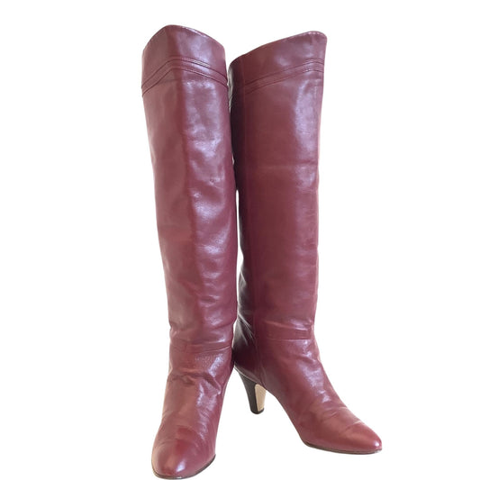 1980s Aigner Heeled Boots 7.5 / Burgundy / Vintage 1980s