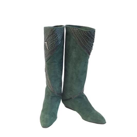 1980s Baroque Boots 9 / Green / Vintage 1980s