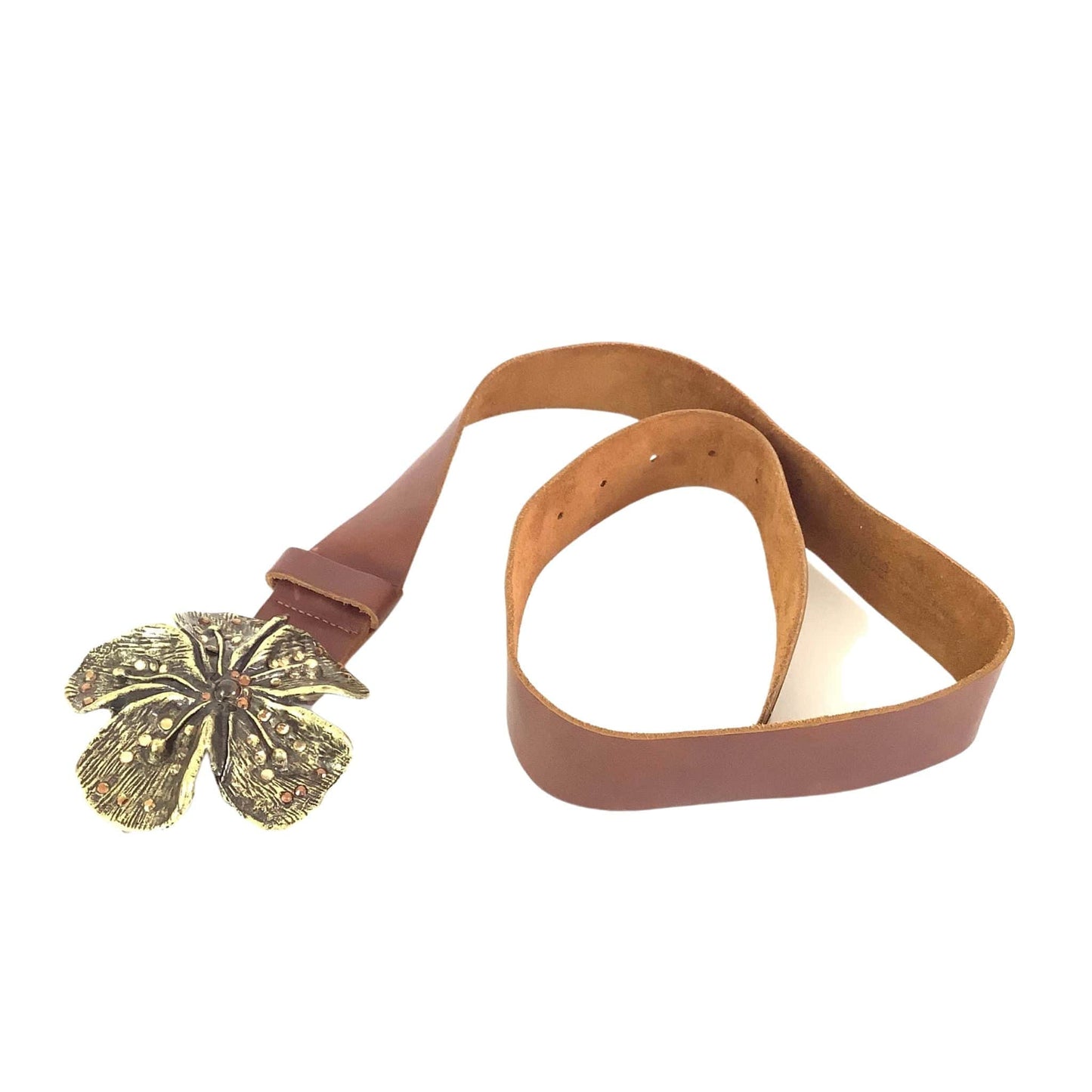 1980s Belt Flower Buckle Medium / Brown / Vintage 1980s