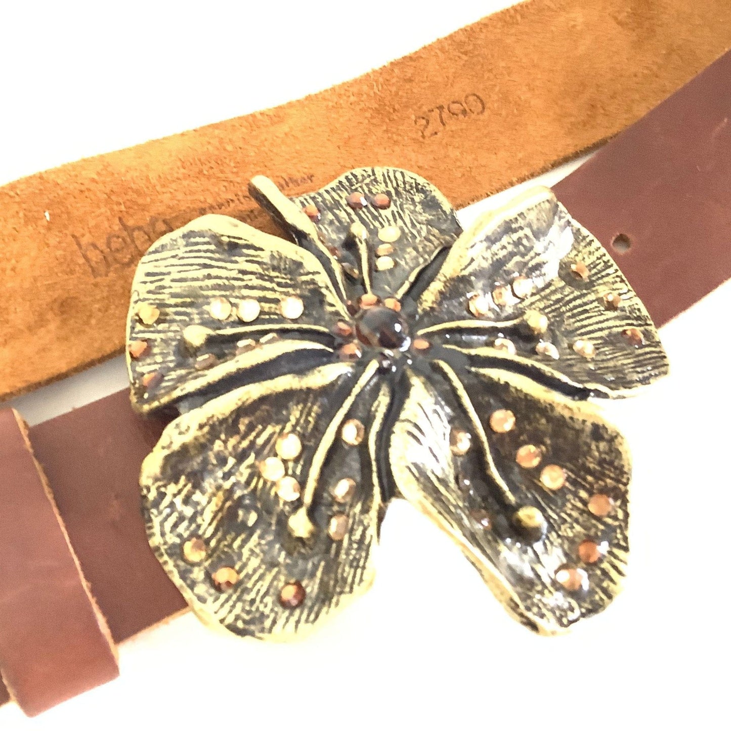 1980s Belt Flower Buckle Medium / Brown / Vintage 1980s