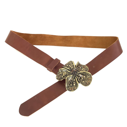 1980s Belt Flower Buckle Medium / Brown / Vintage 1980s