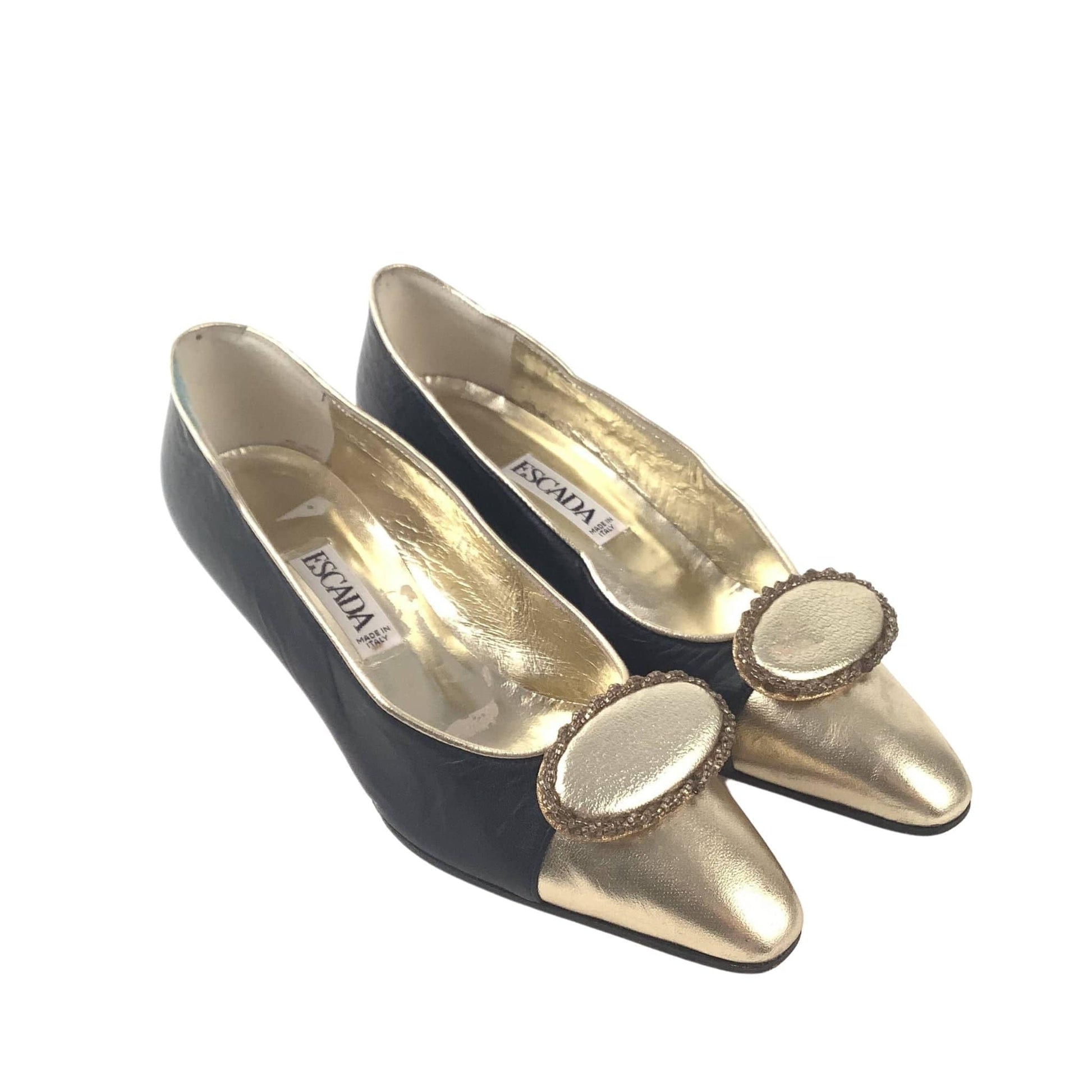 1980s Escada Metallic Shoes 7 / Black / Vintage 1980s