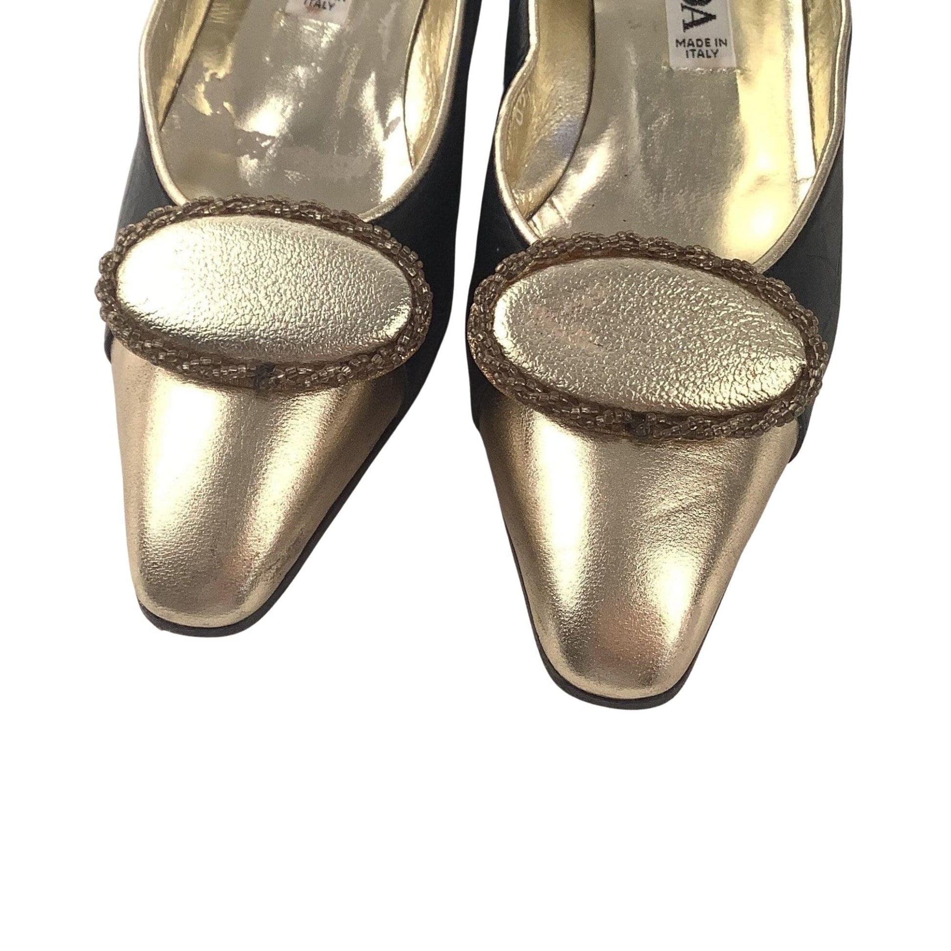 1980s Escada Metallic Shoes 7 / Black / Vintage 1980s