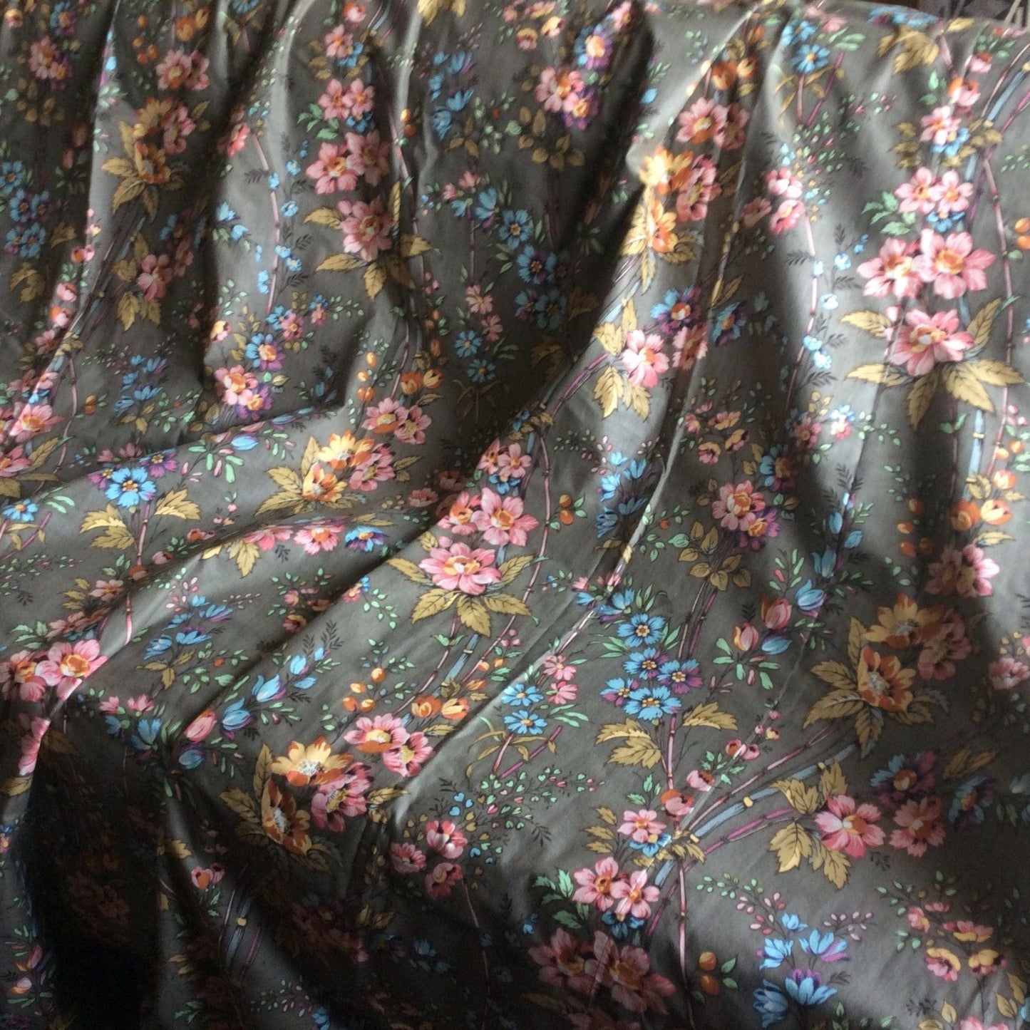 1980s Floral Curtains Drapes Multi / Cotton / Vintage 1980s