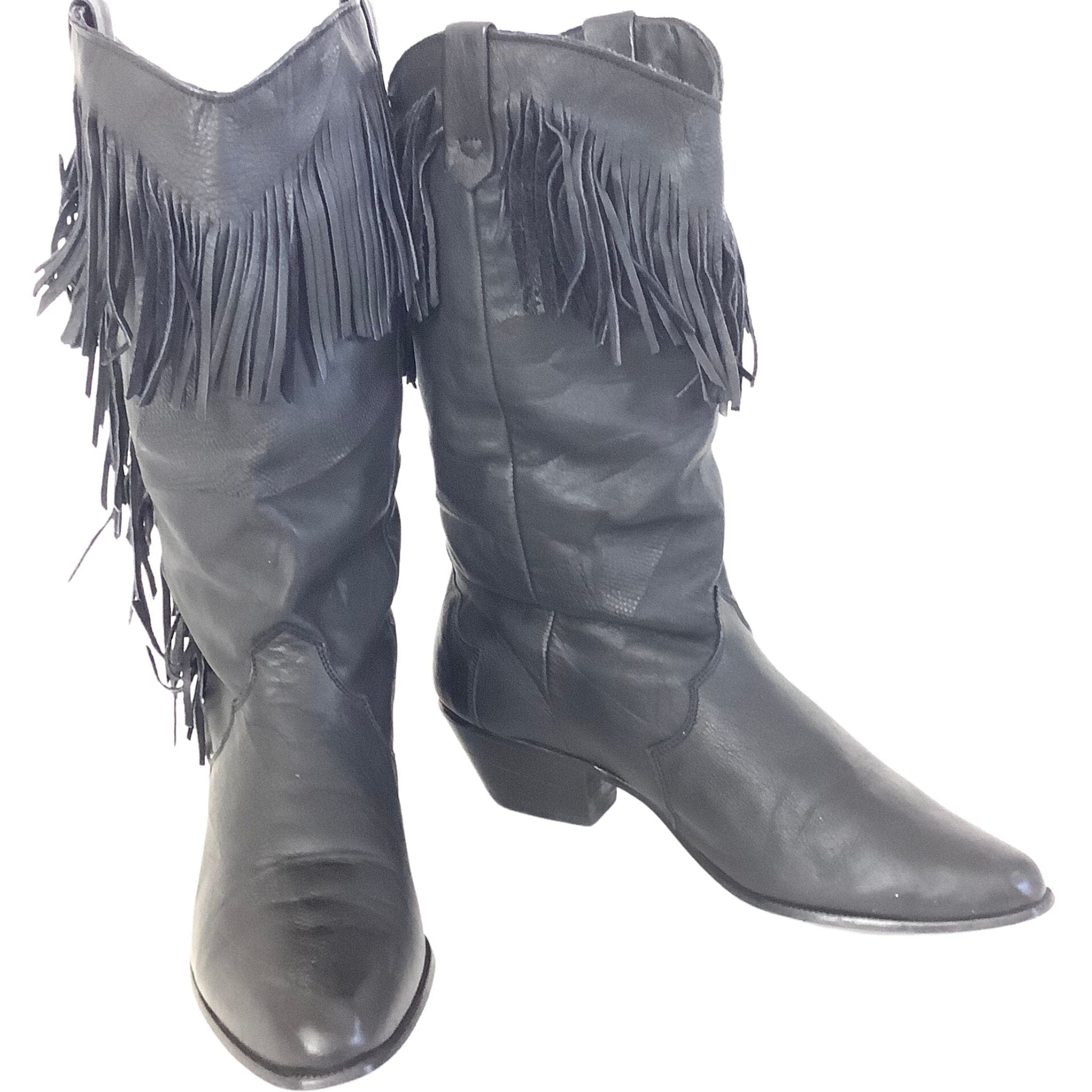1980s Fringed Cowboy Boots 7.5 / Black / Vintage 1980s