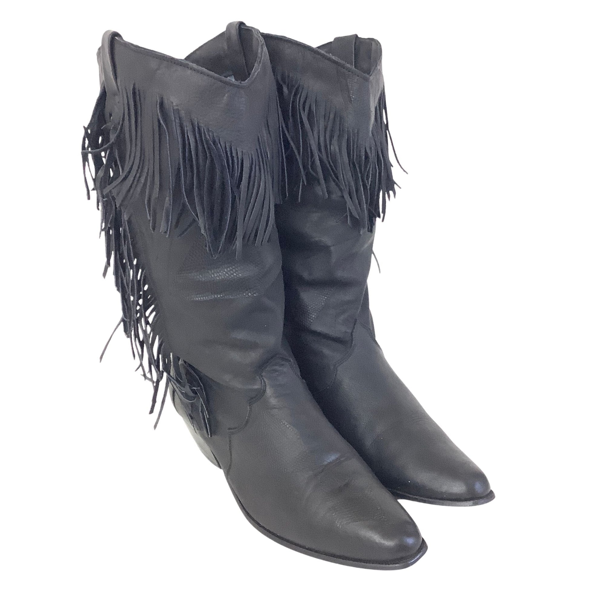 1980s Fringed Cowboy Boots 7.5 / Black / Vintage 1980s