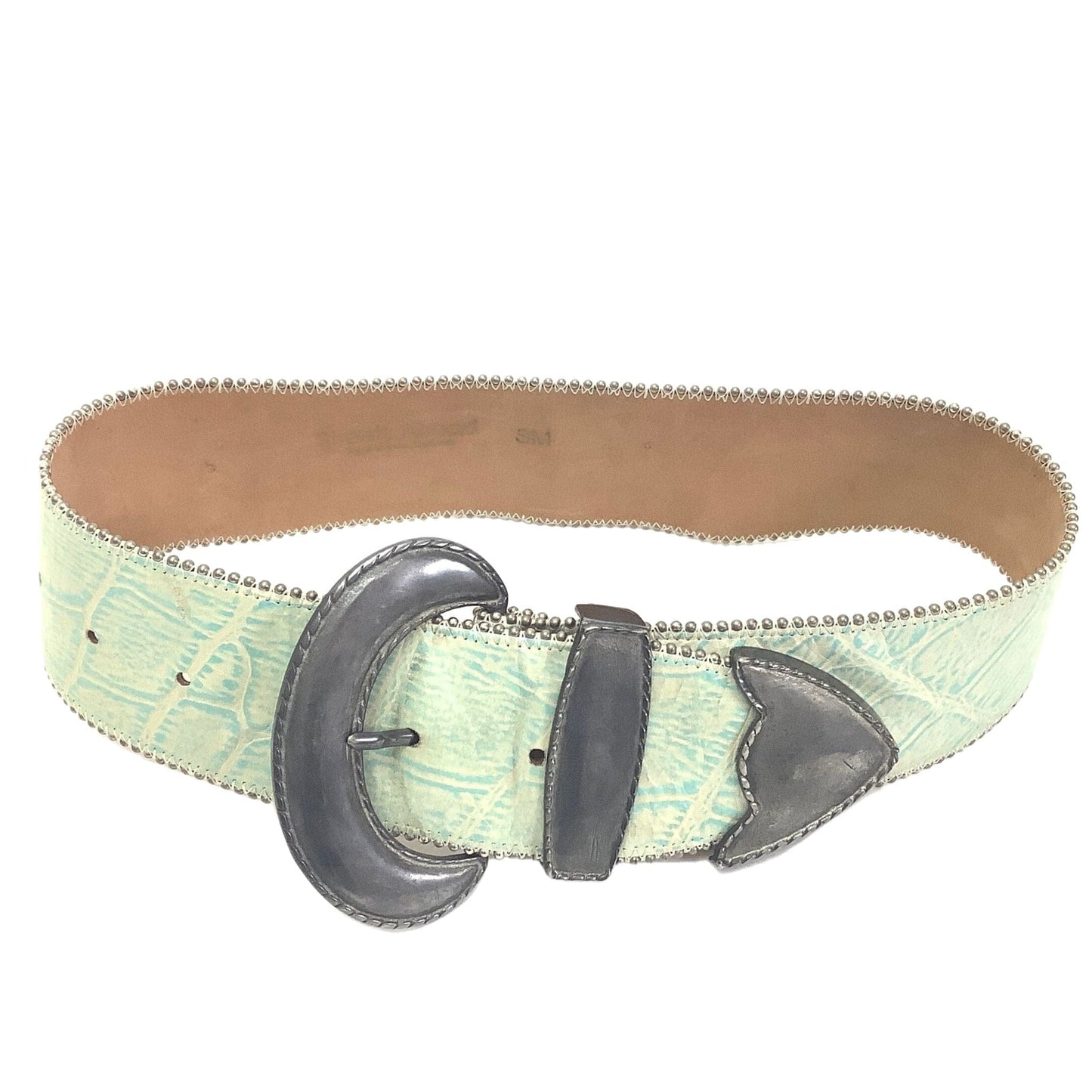 1980s Green Leather Belt Small / Green / Vintage 1980s