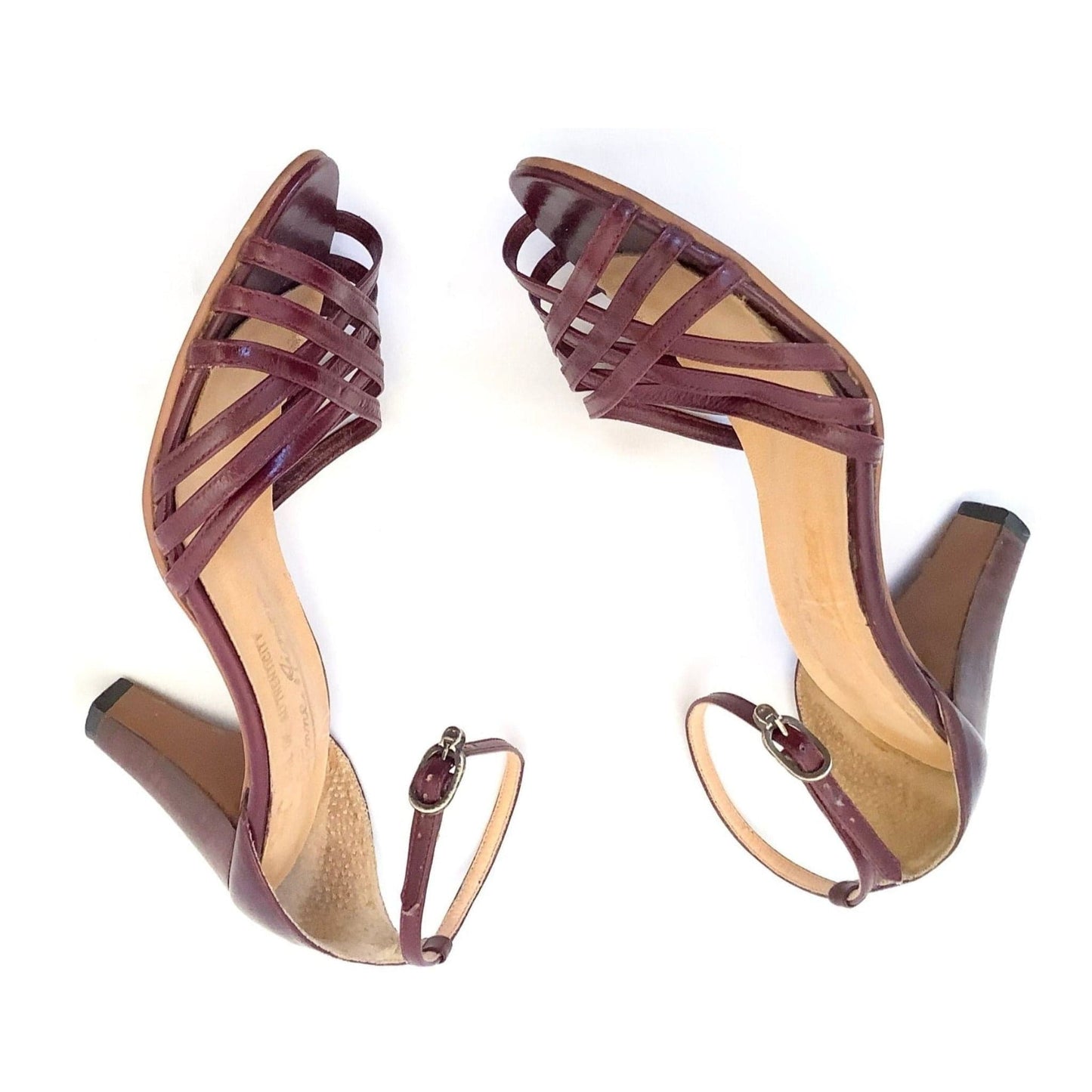 1980s Heeled Sandals 7 / Burgundy / Vintage 1980s