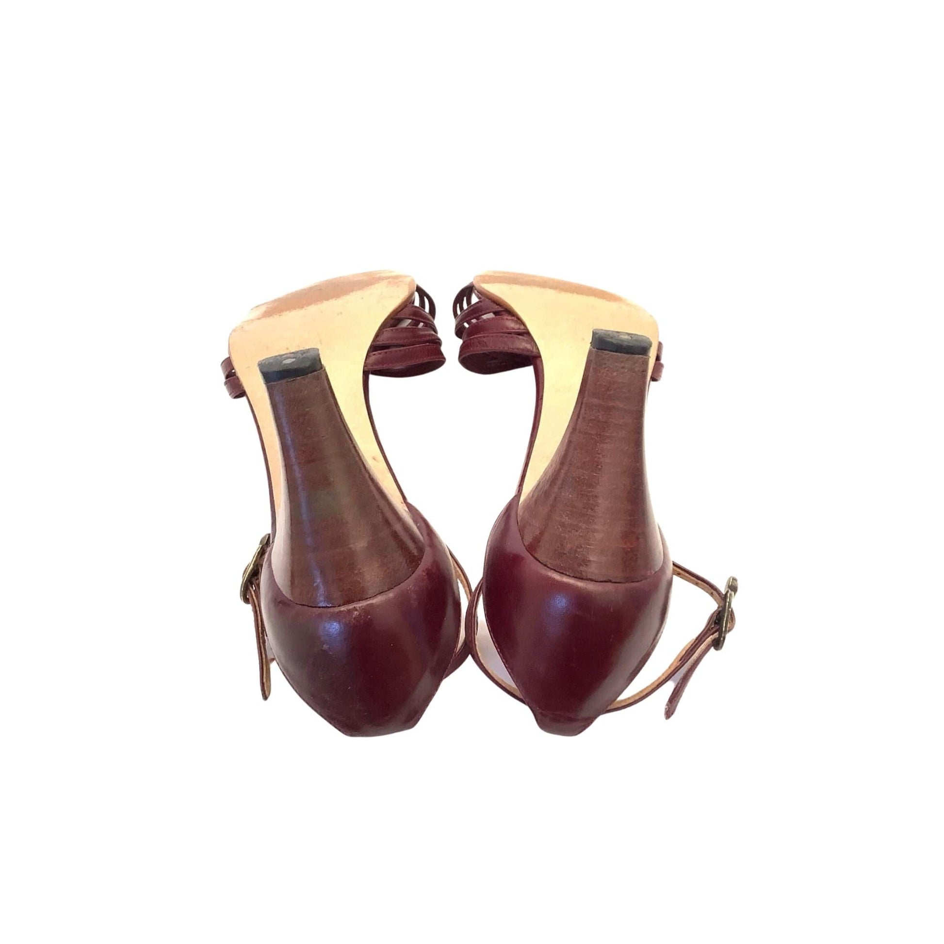 1980s Heeled Sandals 7 / Burgundy / Vintage 1980s