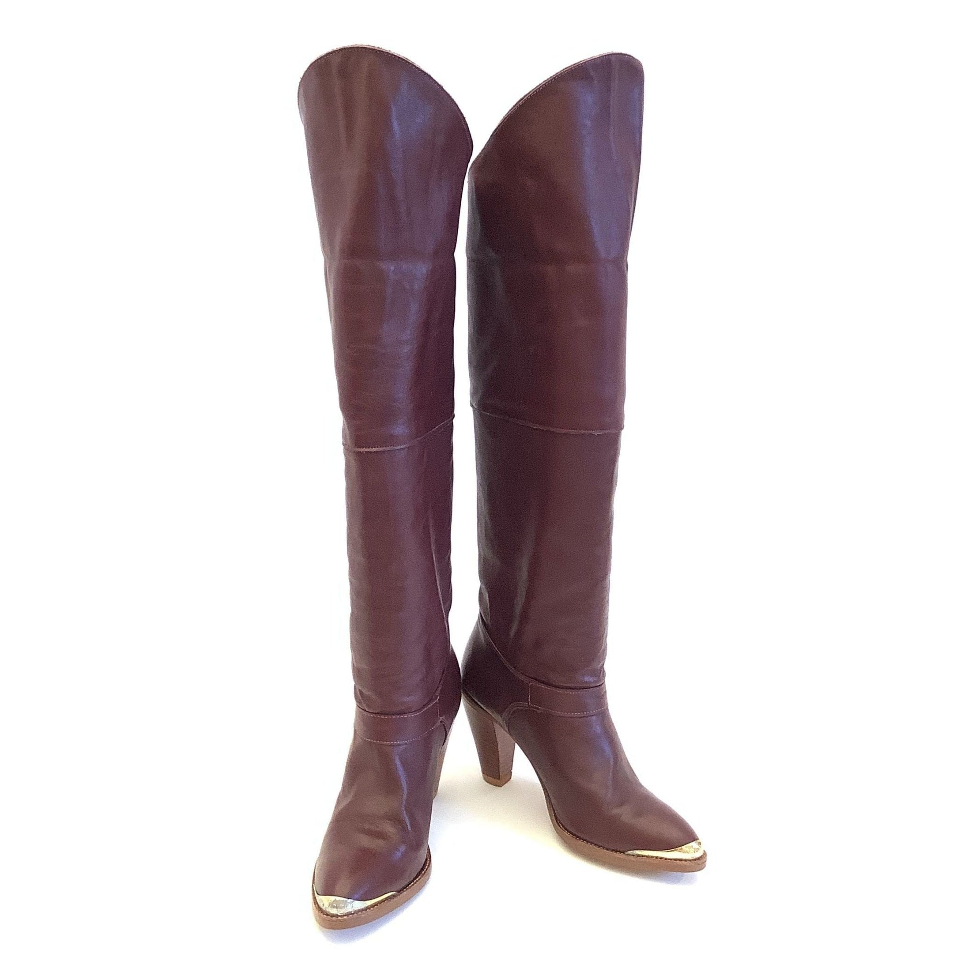 1980s Over the Knee Boots 6.5 / Burgundy / Vintage 1980s